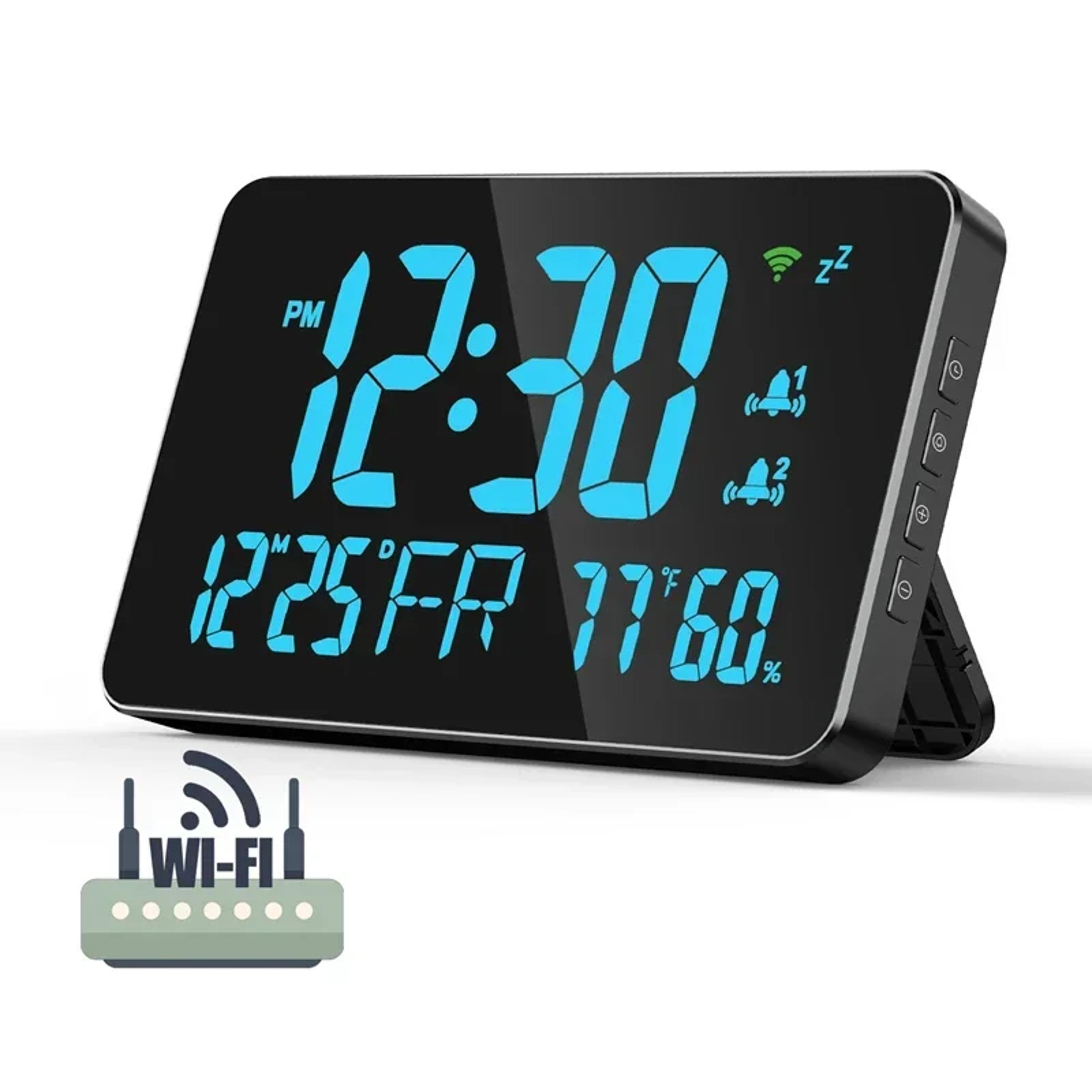wifi digital wall clock led display with temperature humidity date smart digital alarm clock