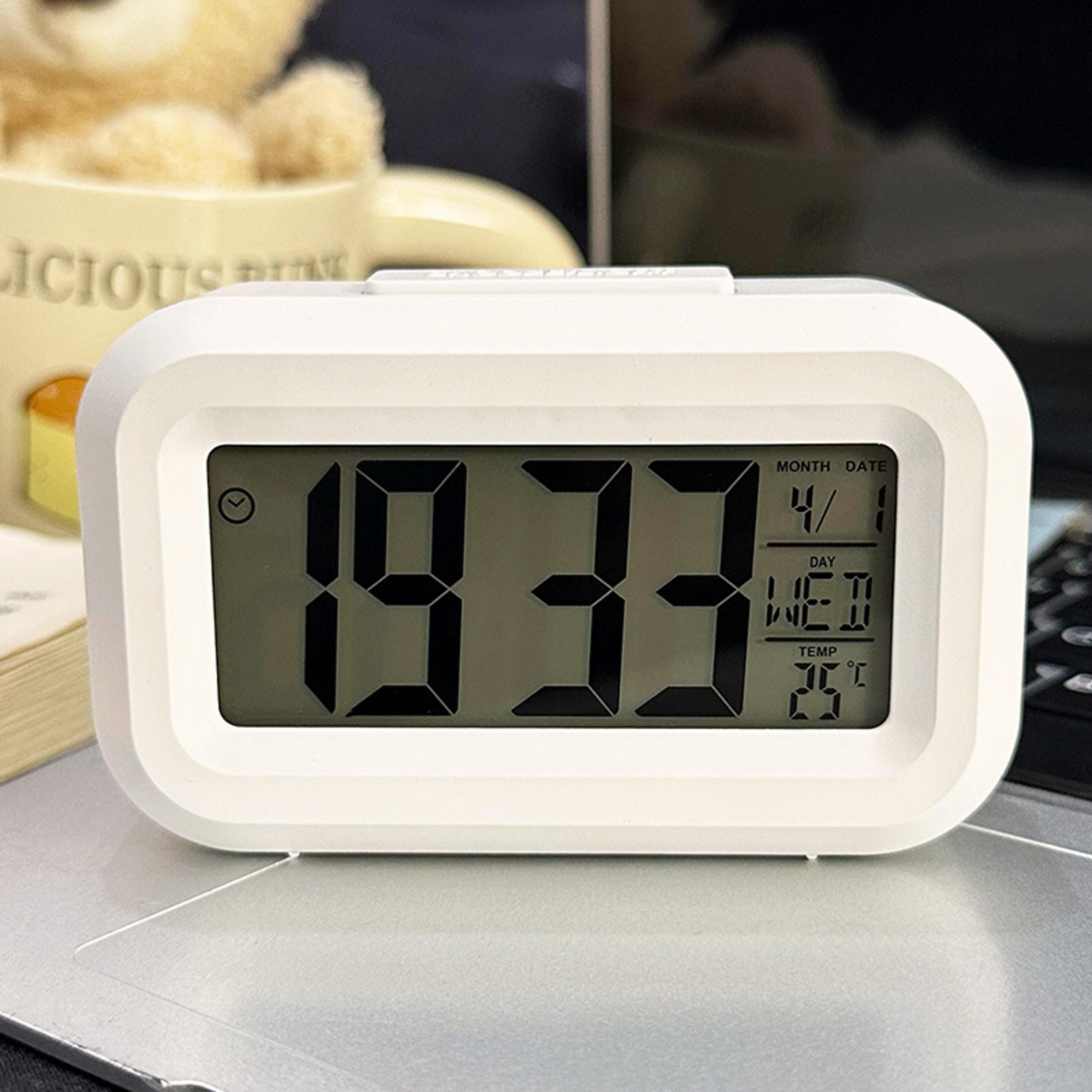 led digital alarm clock with snooze, calendar and temperature display, multifunction desktop bedside clock