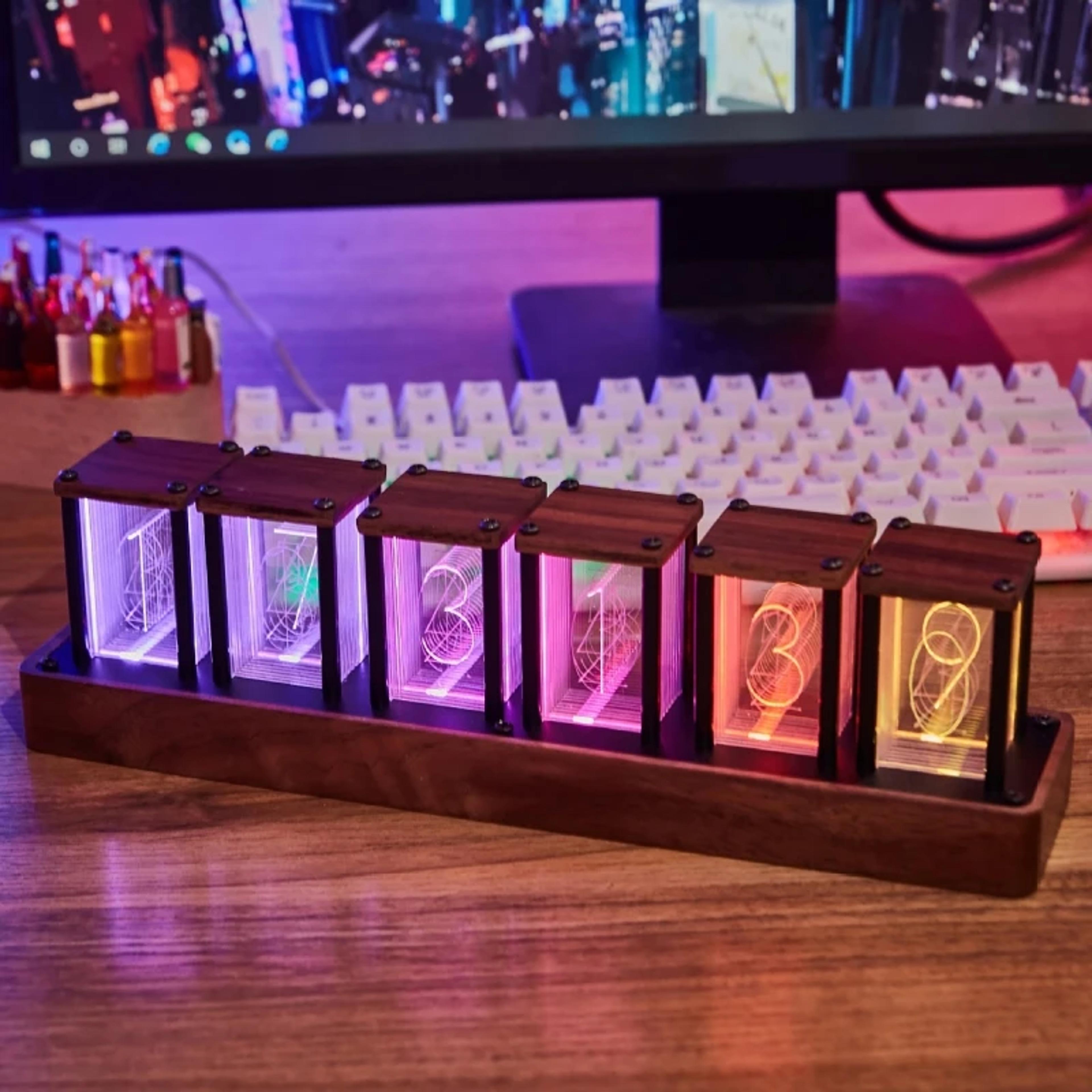 rgb tube clock walnut led digital alarm clock nixie style desk clock with tube display