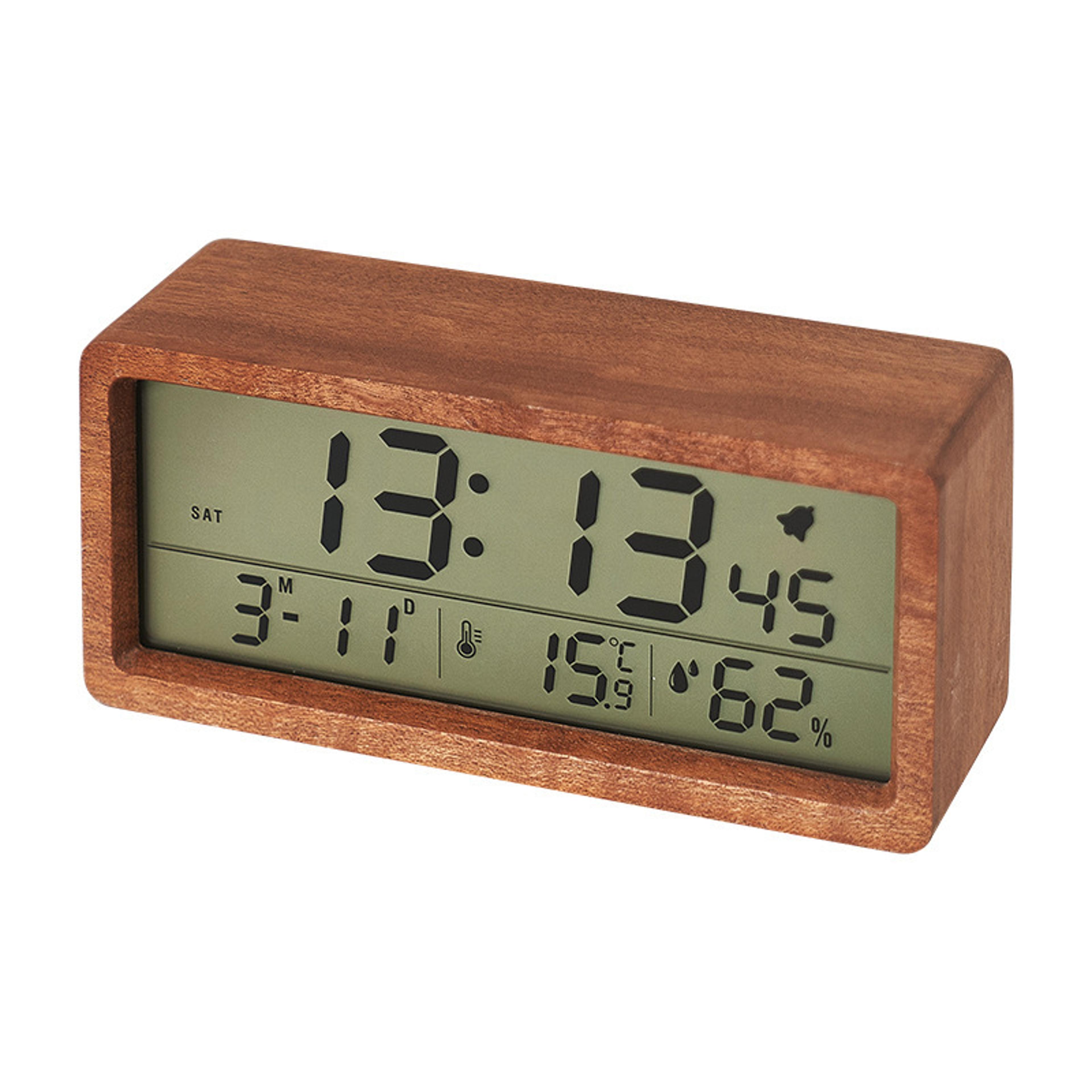 wooden digital alarm clock with large led display temperature humidity snooze desk clock