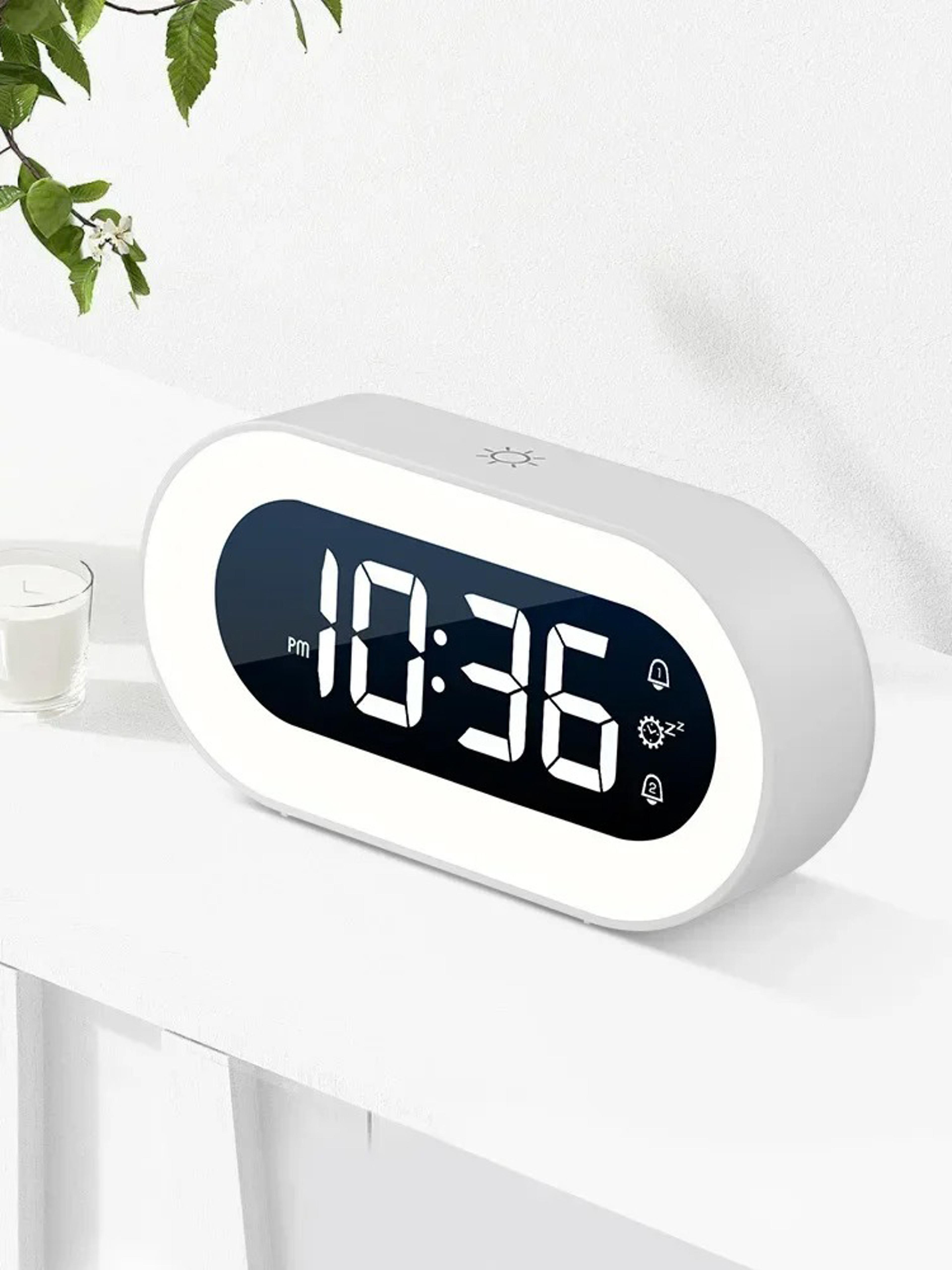 smart digital alarm clock with led display, voice control, night light for bedroom desk and kids