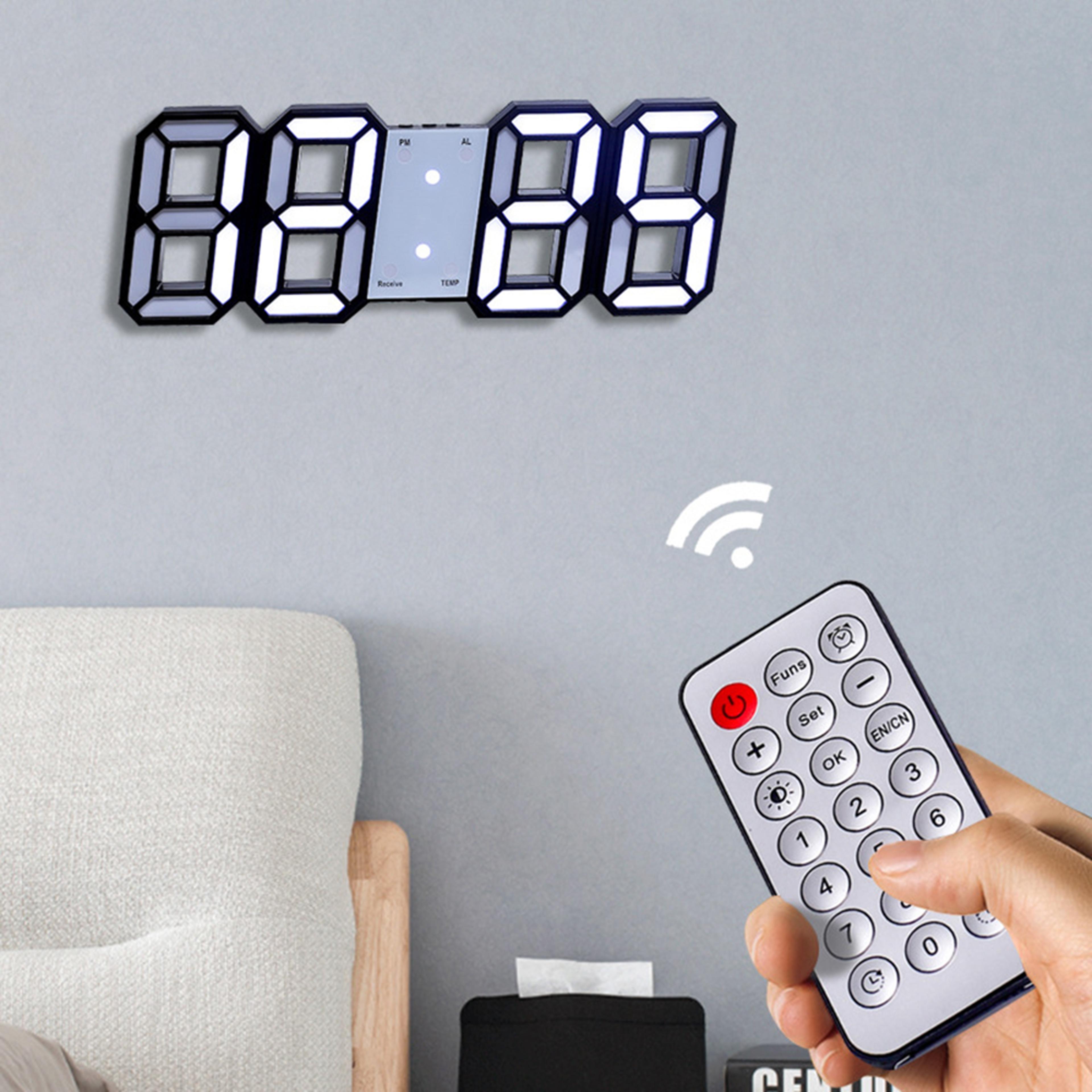 digital wall clock, led wall clock, digital alarm clock, bedroom decor clock, remote control clock