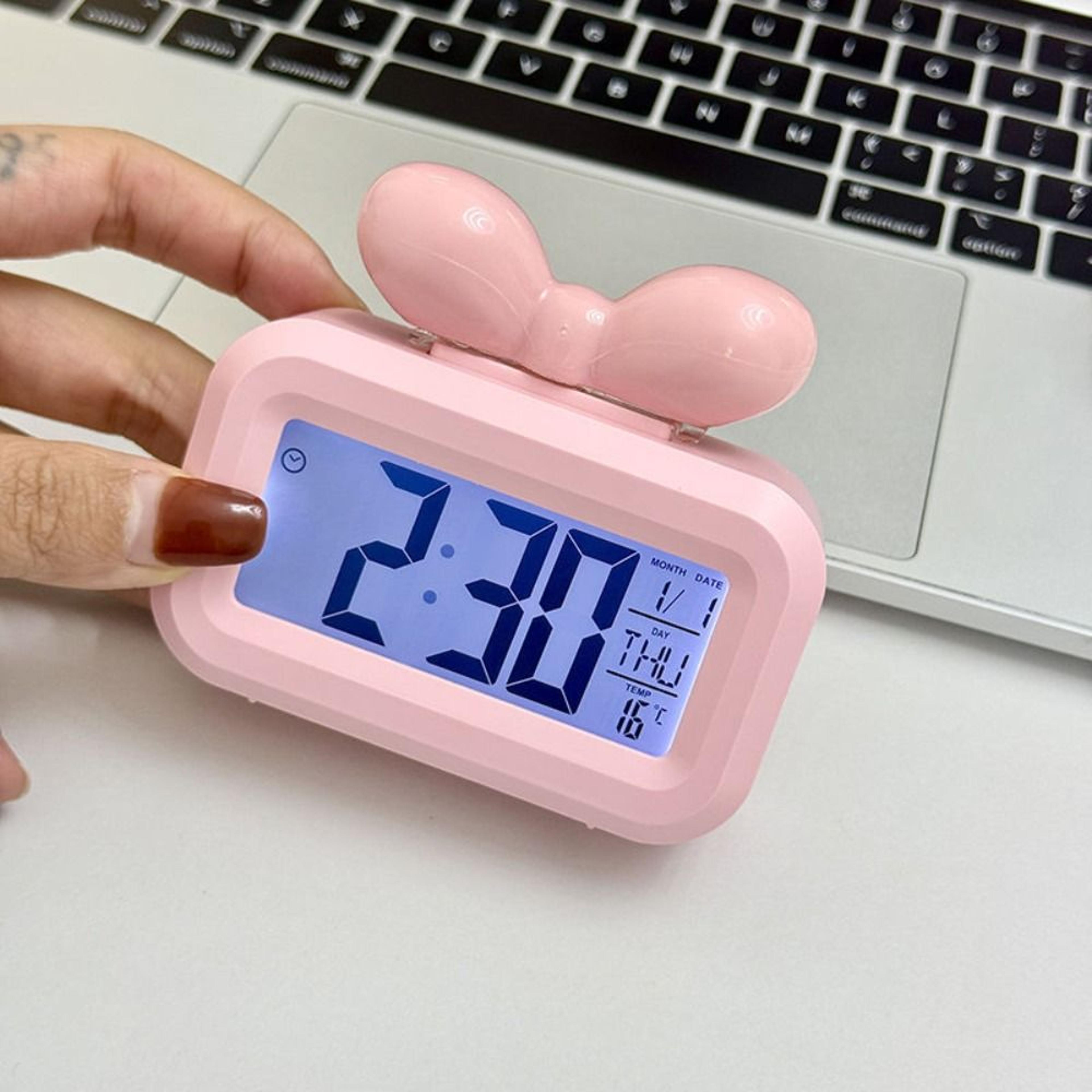 cute bowknot led digital clock, kids alarm clock, temperature display date clock
