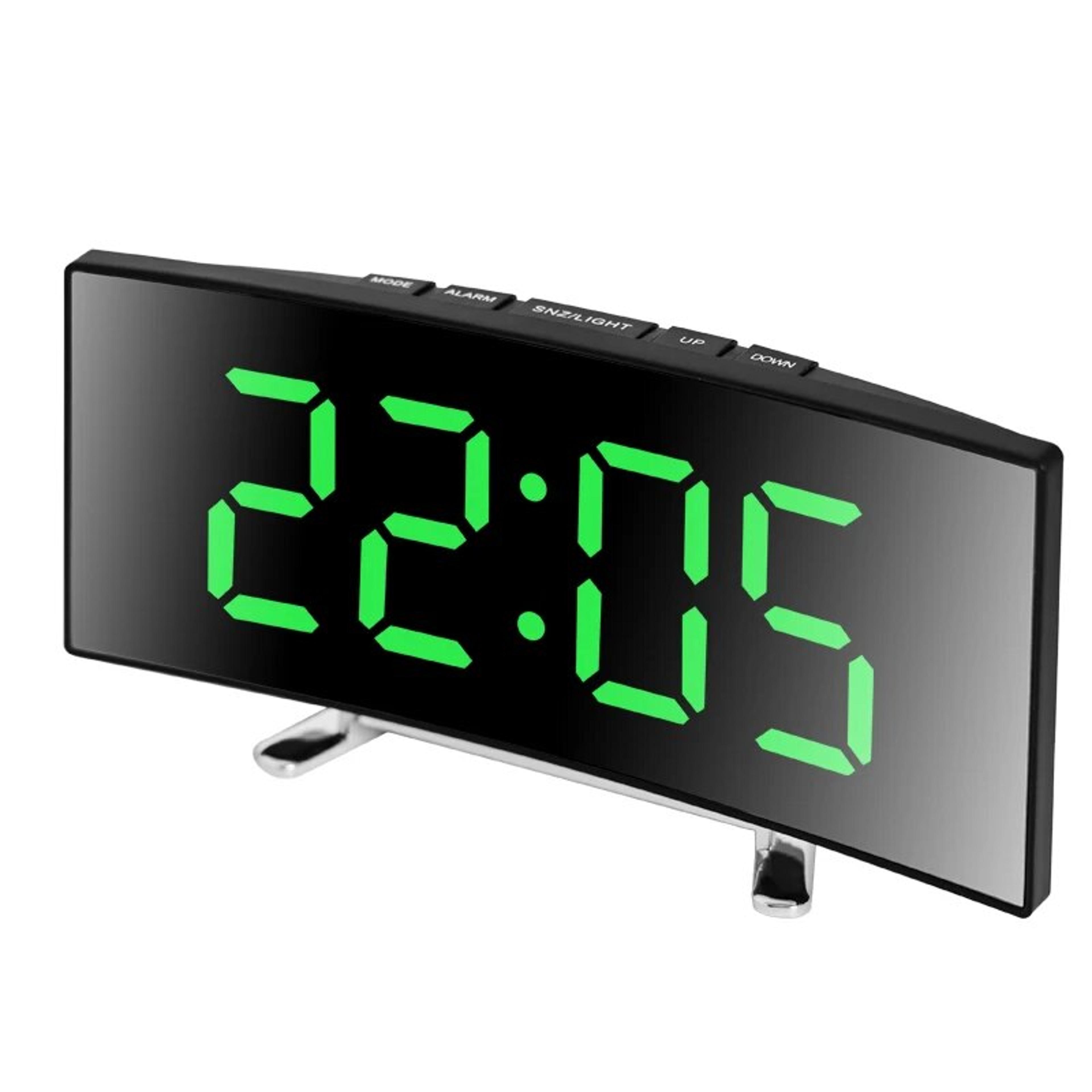 curved led alarm clock, digital bedside clock, mirror display modern desk clock for bedroom
