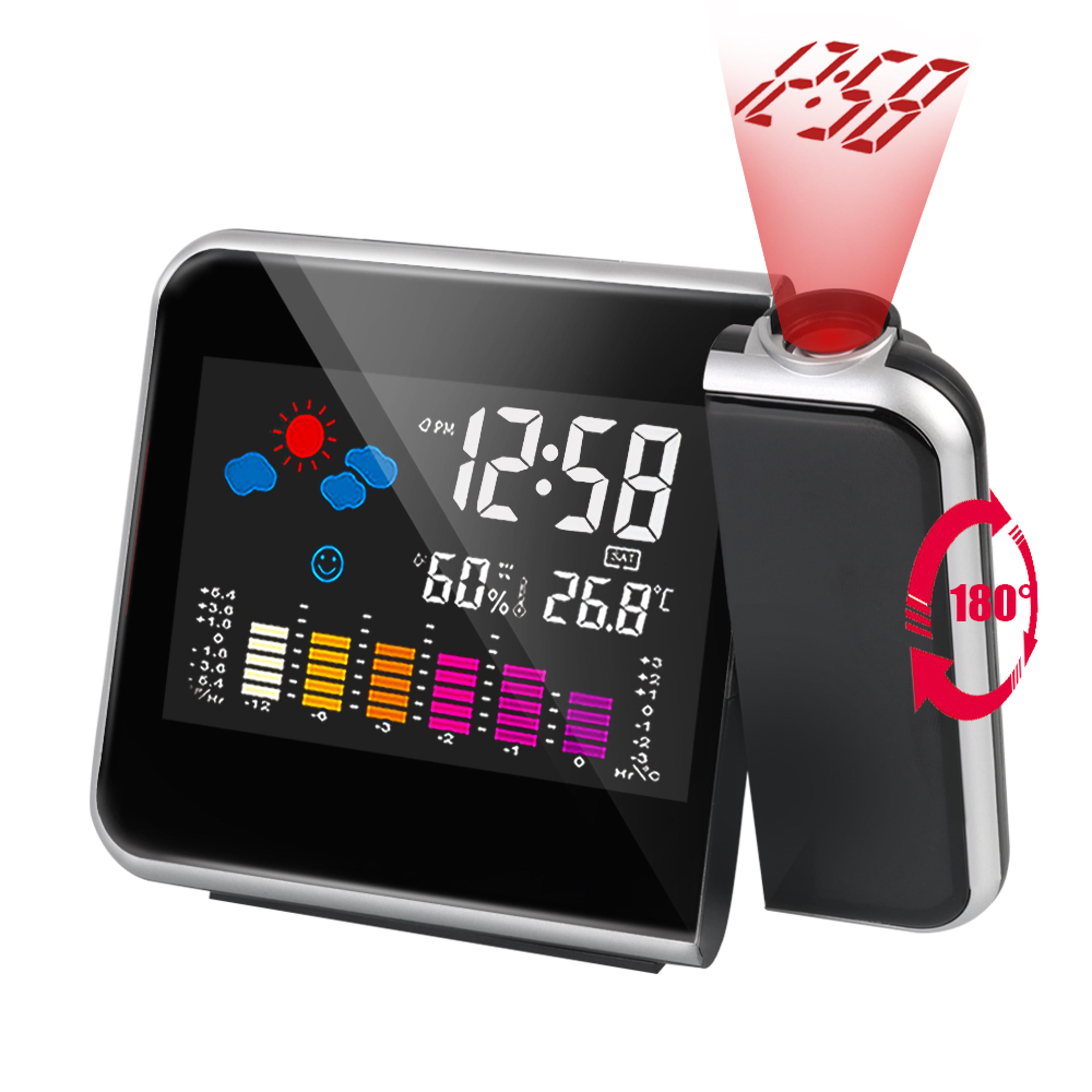 color display digital alarm clock with time projection weather station rotatable table clock