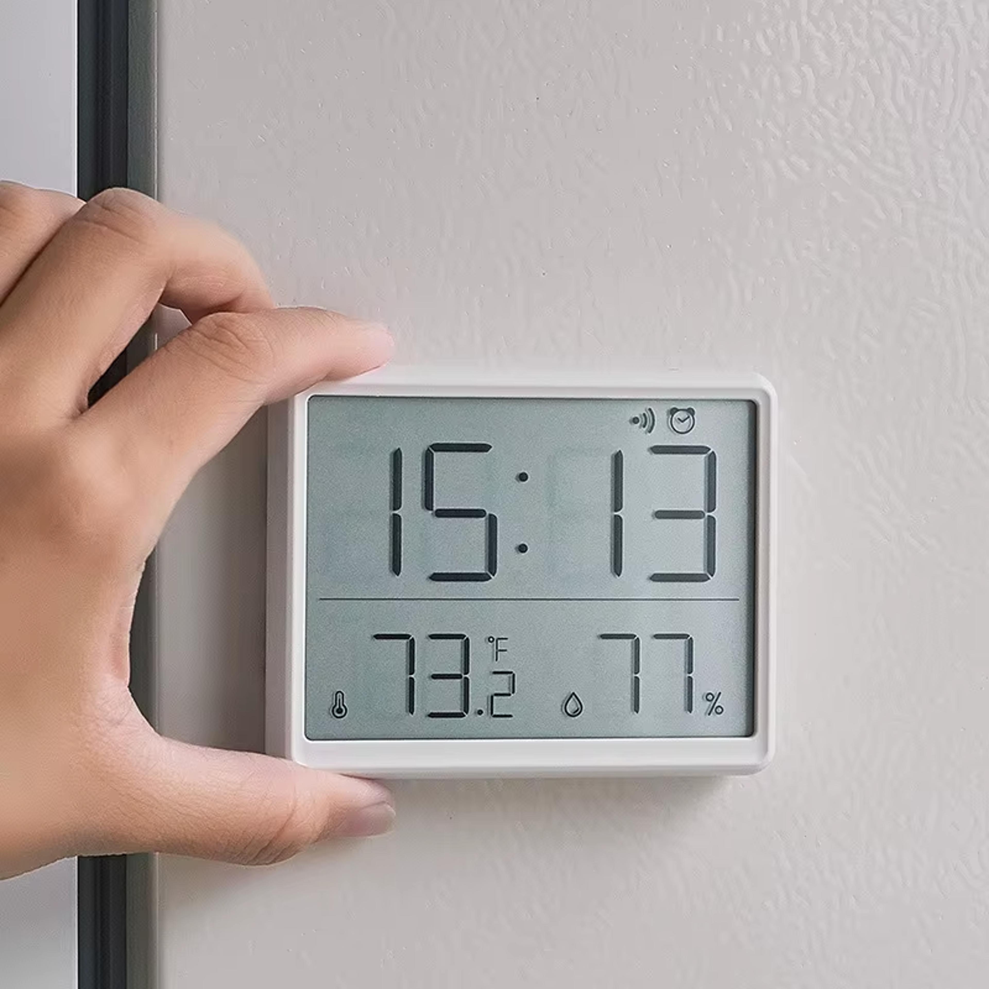 large lcd digital alarm clock with temperature humidity display, ultra thin wall mount clock for desk or home