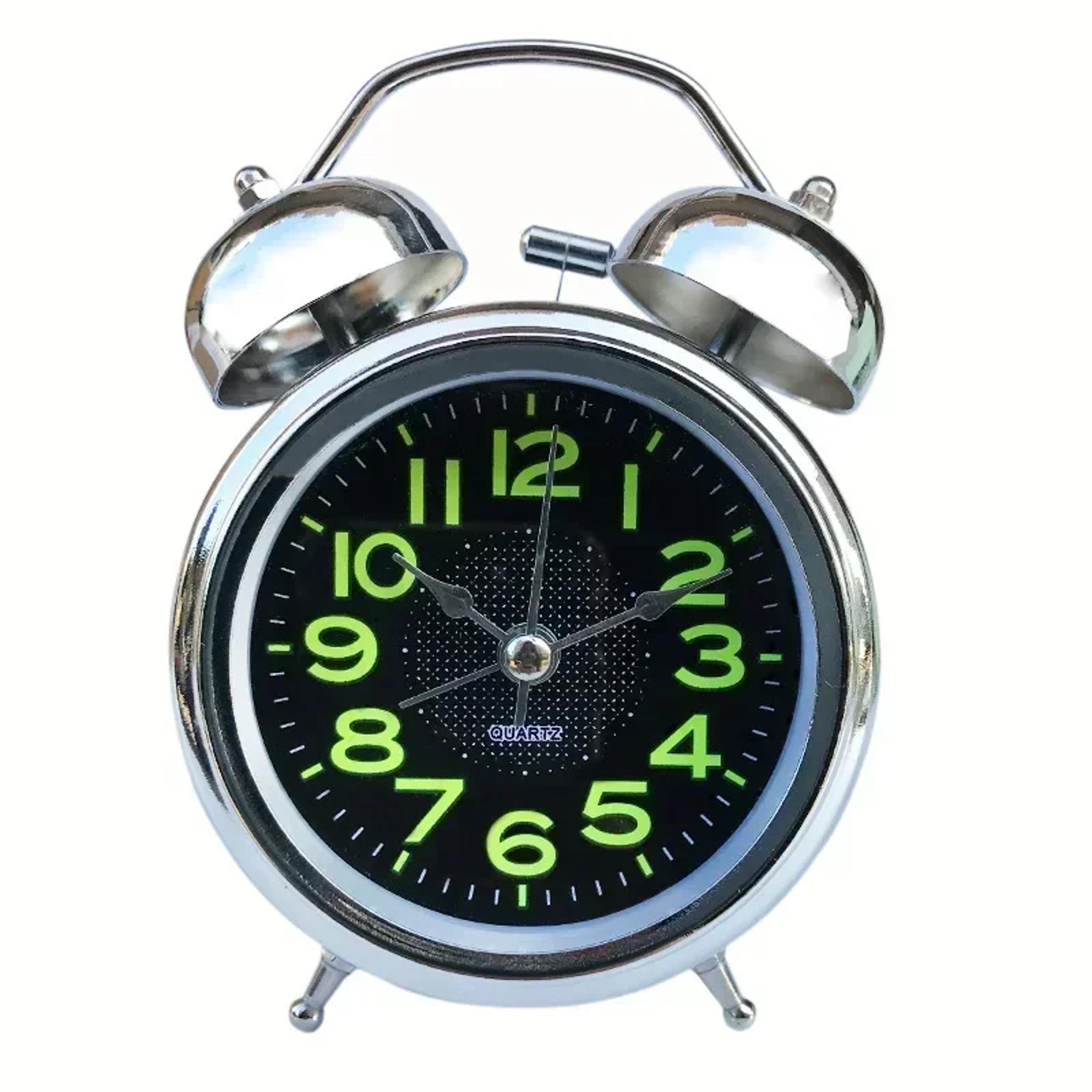 twin bell alarm clock with night light, loud metal bedside clock, silent vintage desk clock
