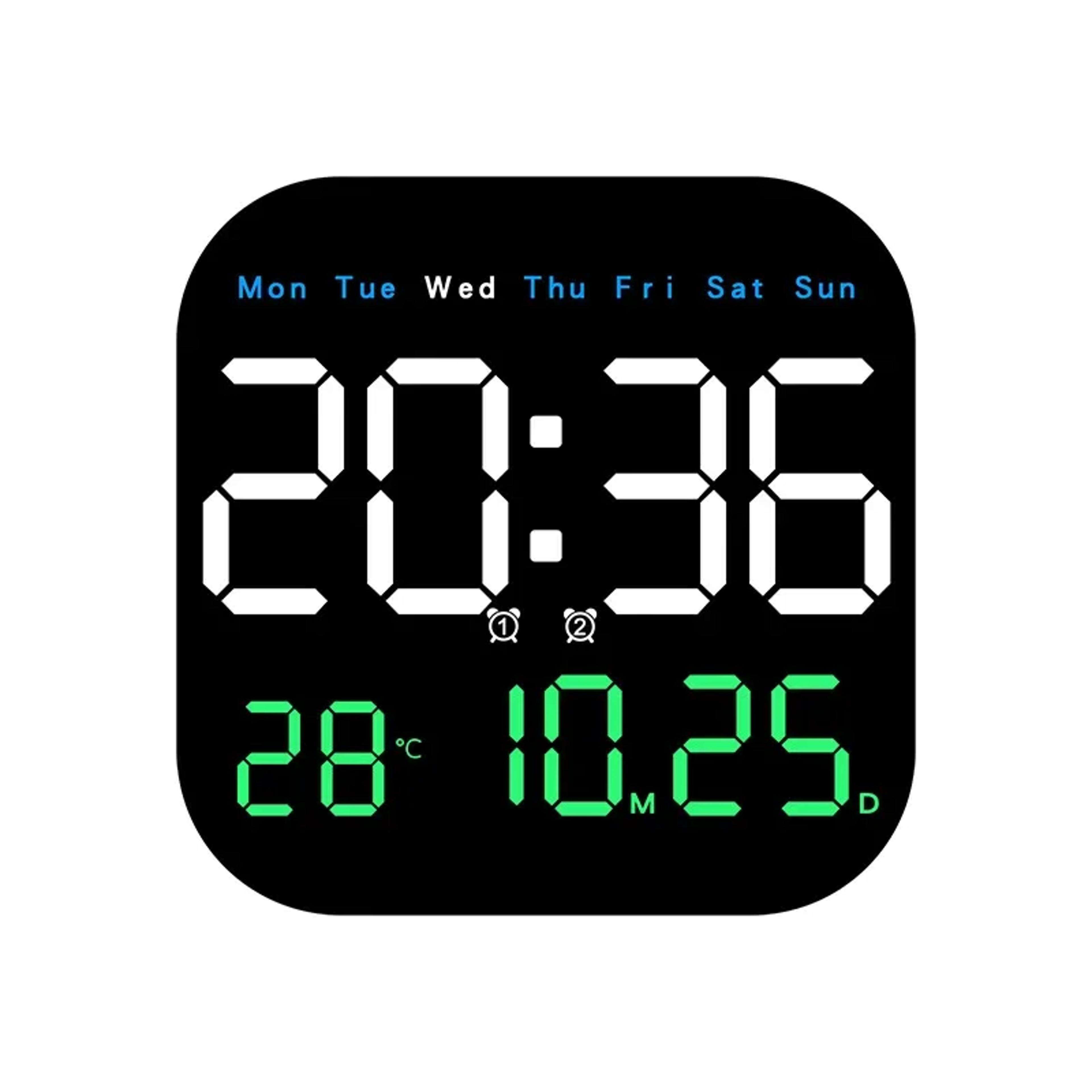digital wall clock with remote control, large led alarm clock, temperature date week display