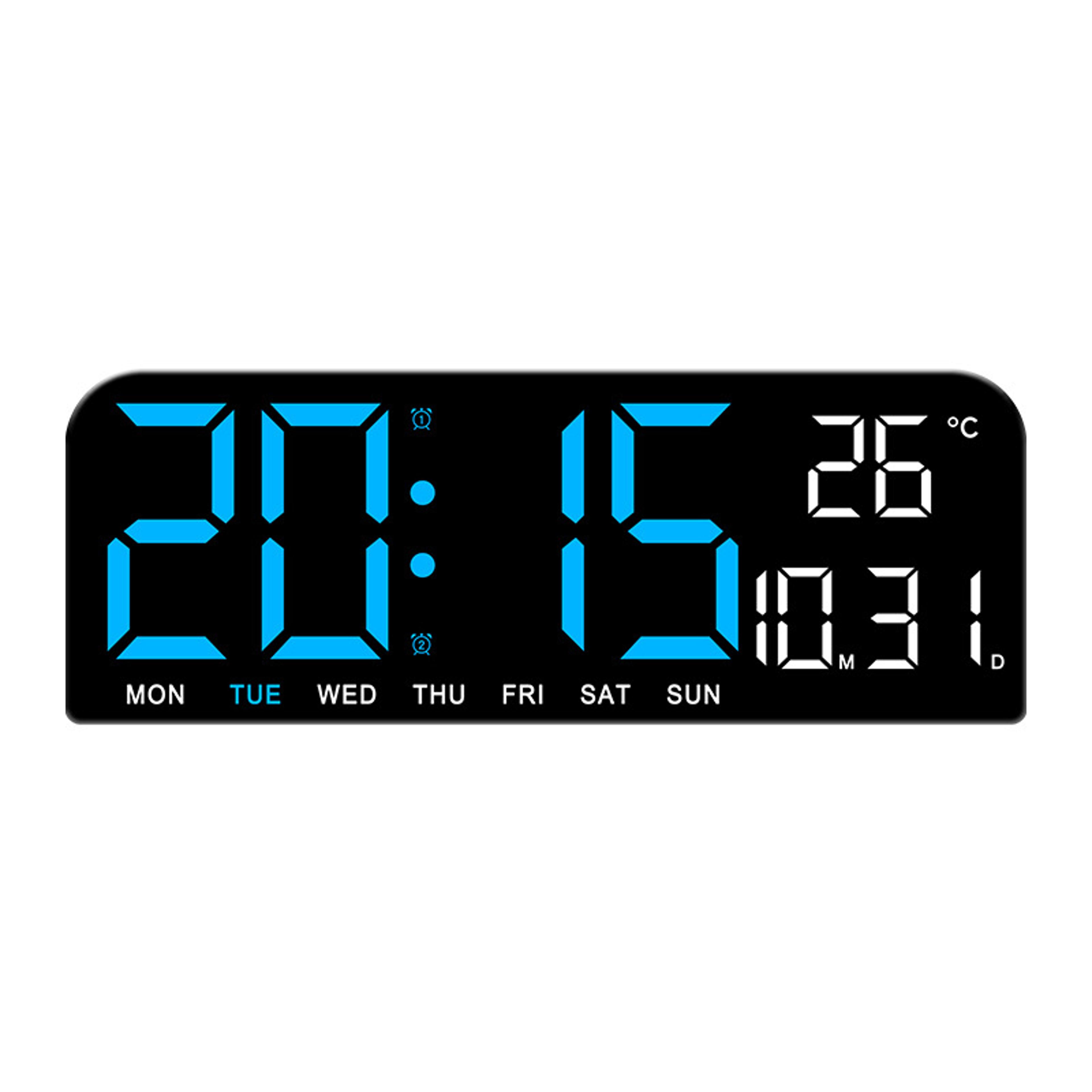 large led digital wall clock with temperature display dual alarm countdown timer and adjustable brightness