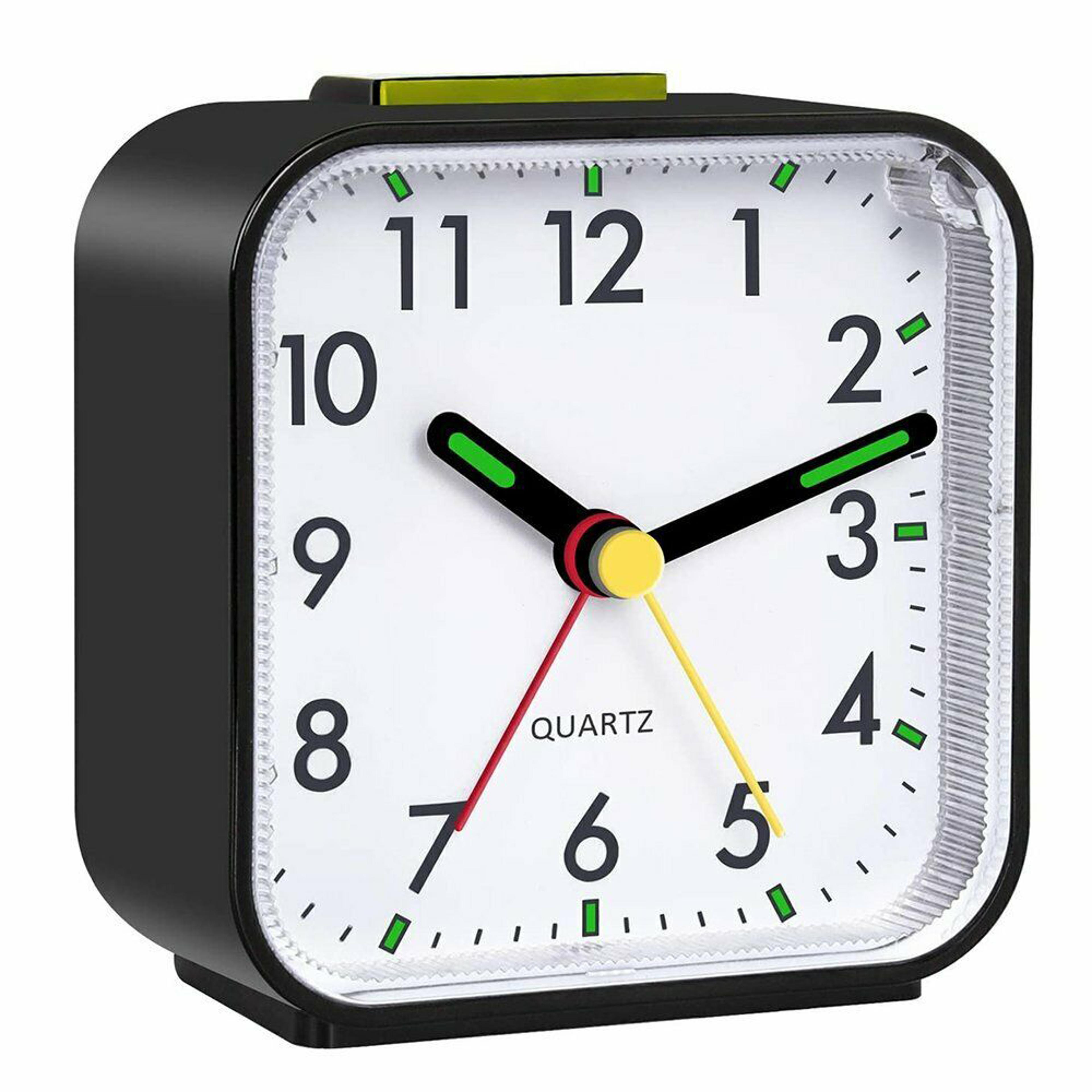 silent analog alarm clock with snooze and light, non ticking quartz bedside travel clock