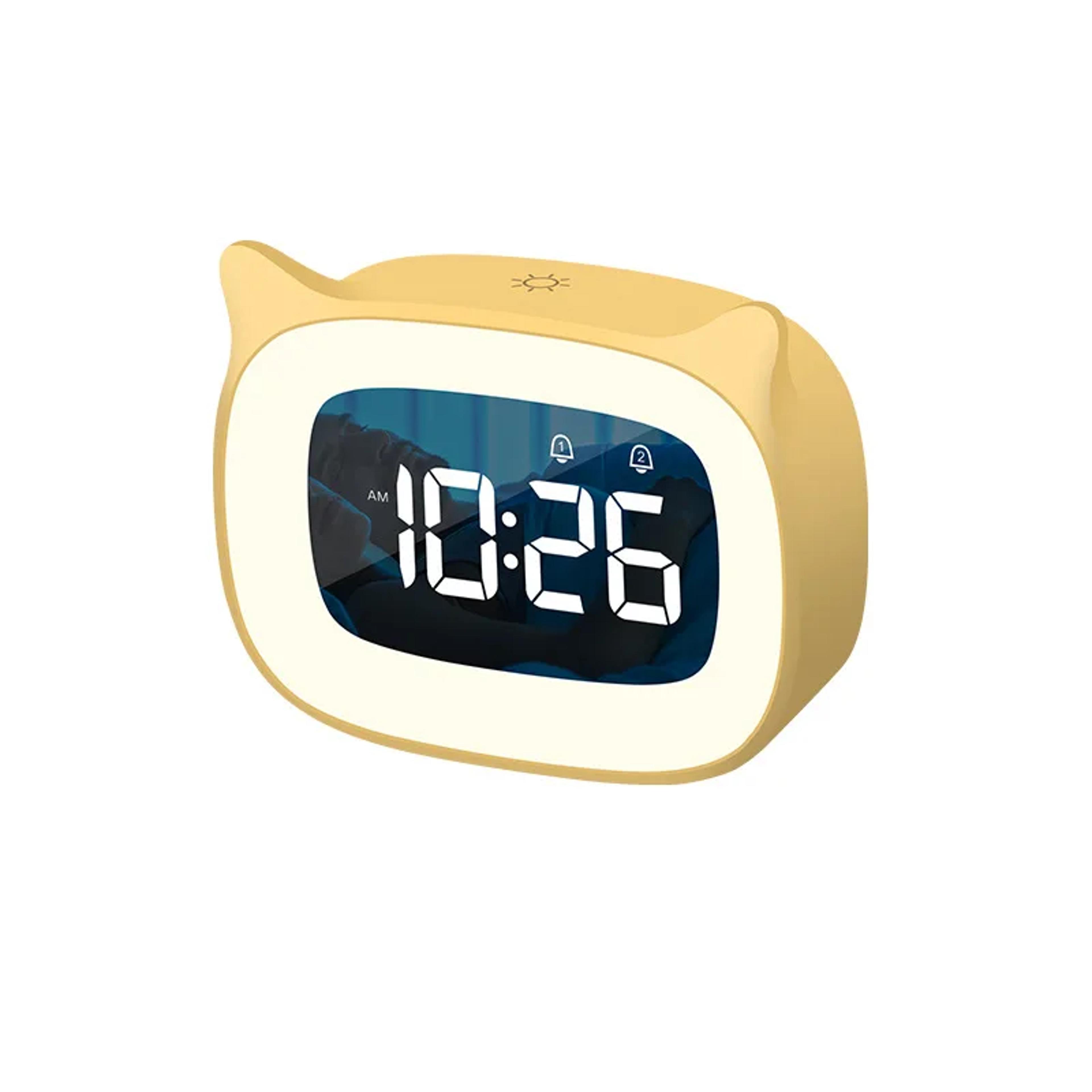 cute led alarm clock with night light, voice control, usb rechargeable digital clock for kids bedroom