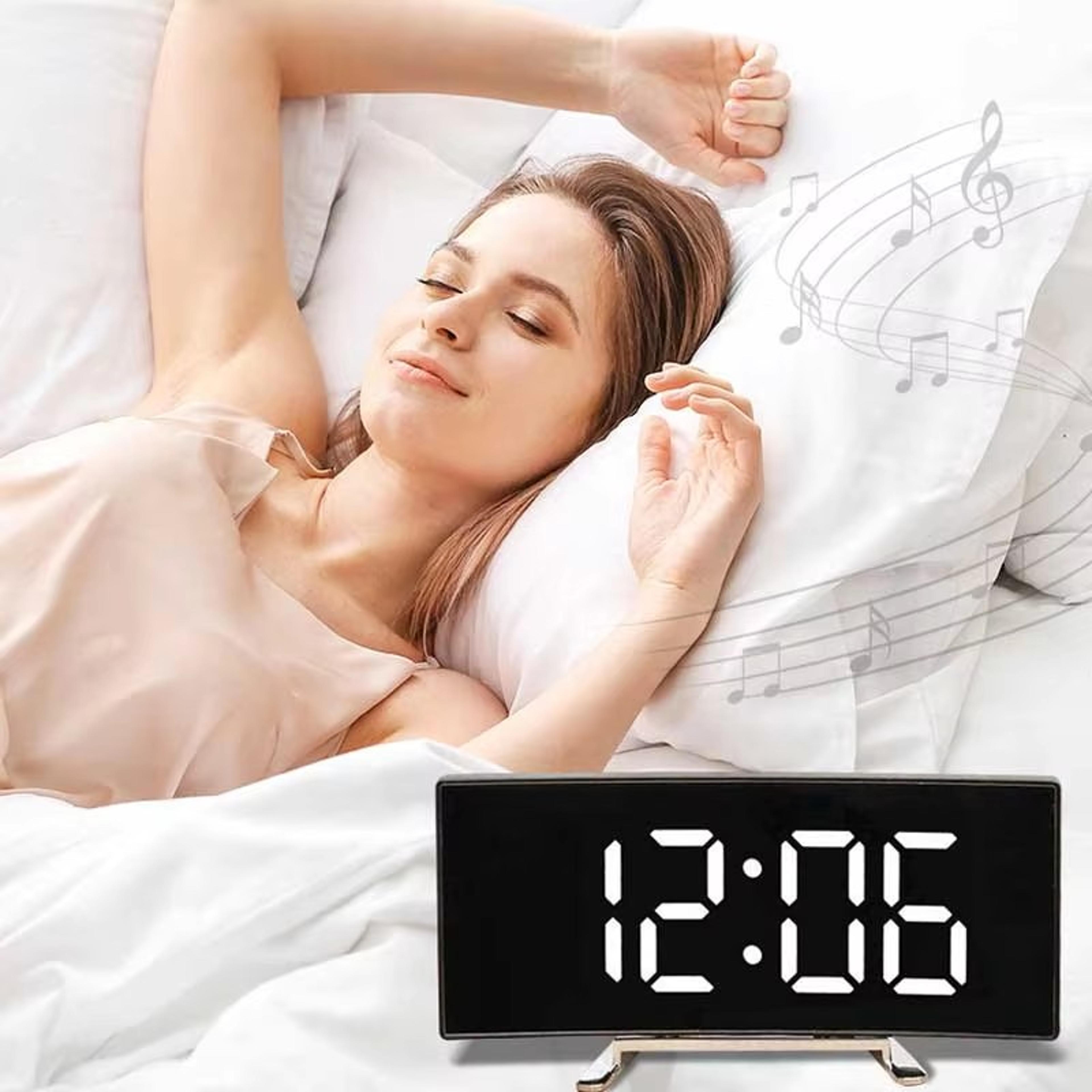 led digital alarm clock with mirror display large curved screen modern desk clock for bedroom office home