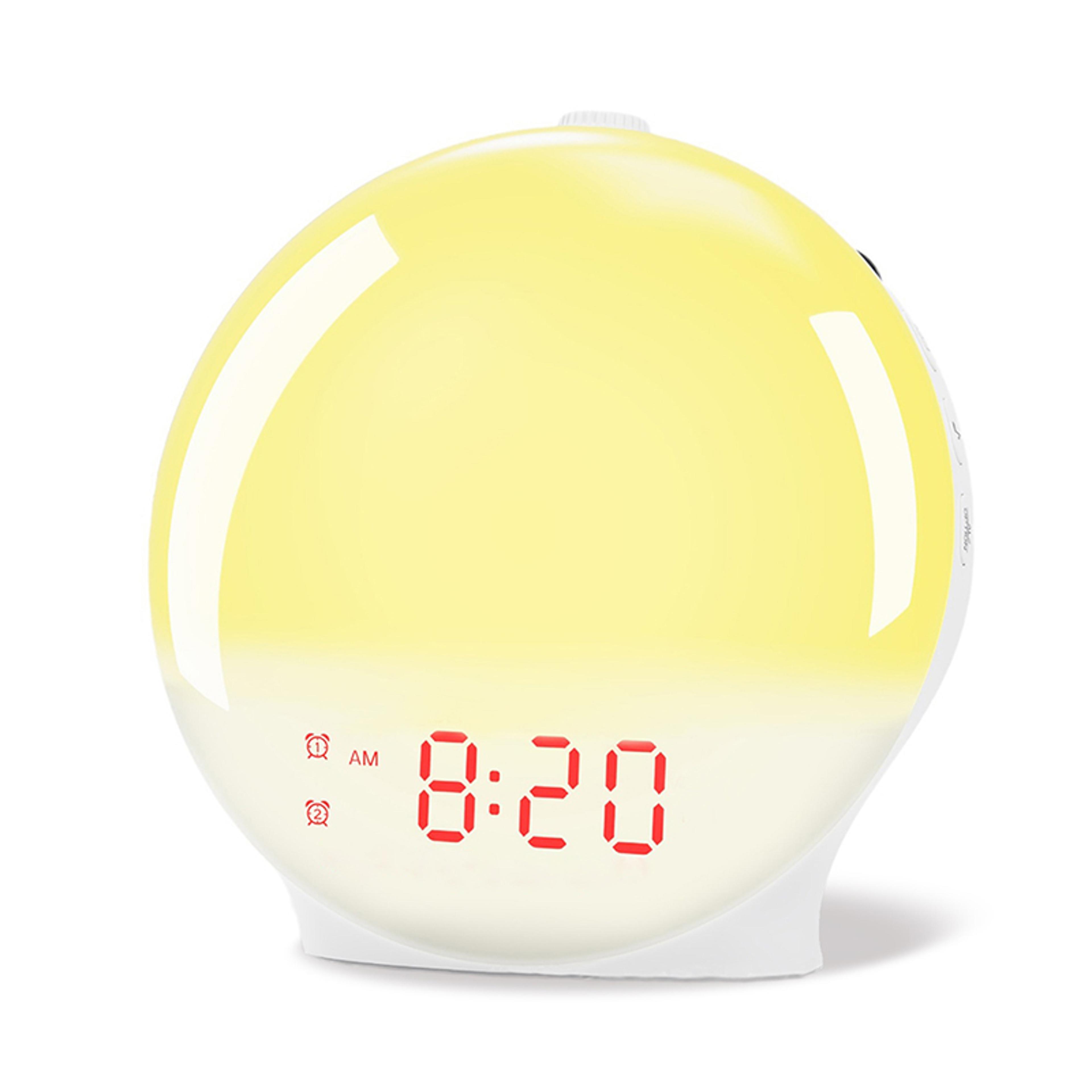 wake up light alarm clock with sunrise simulation, fm radio, bedside night light digital clock