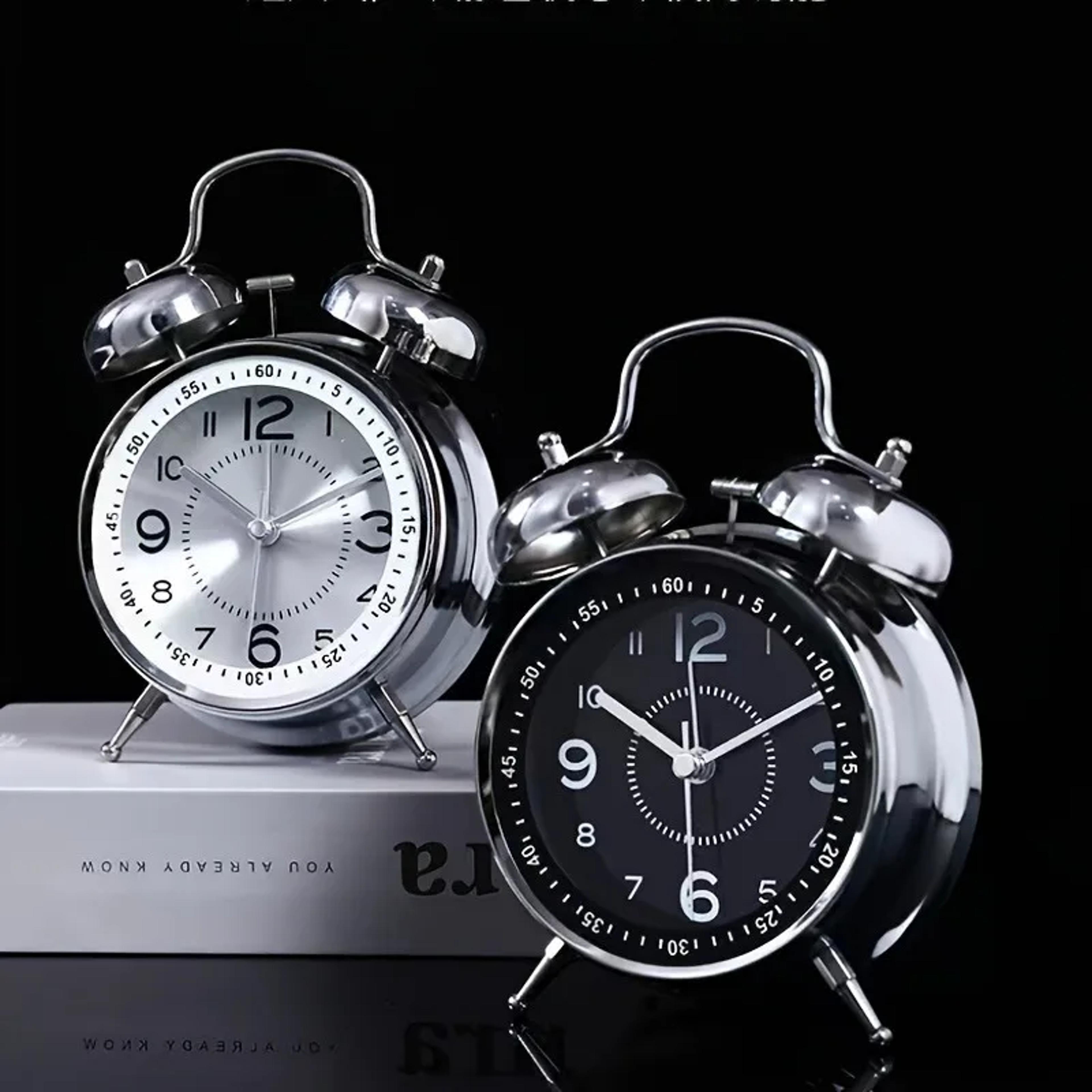 vintage twin bell alarm clock loud analog desk clock with backlight battery operated metal frame