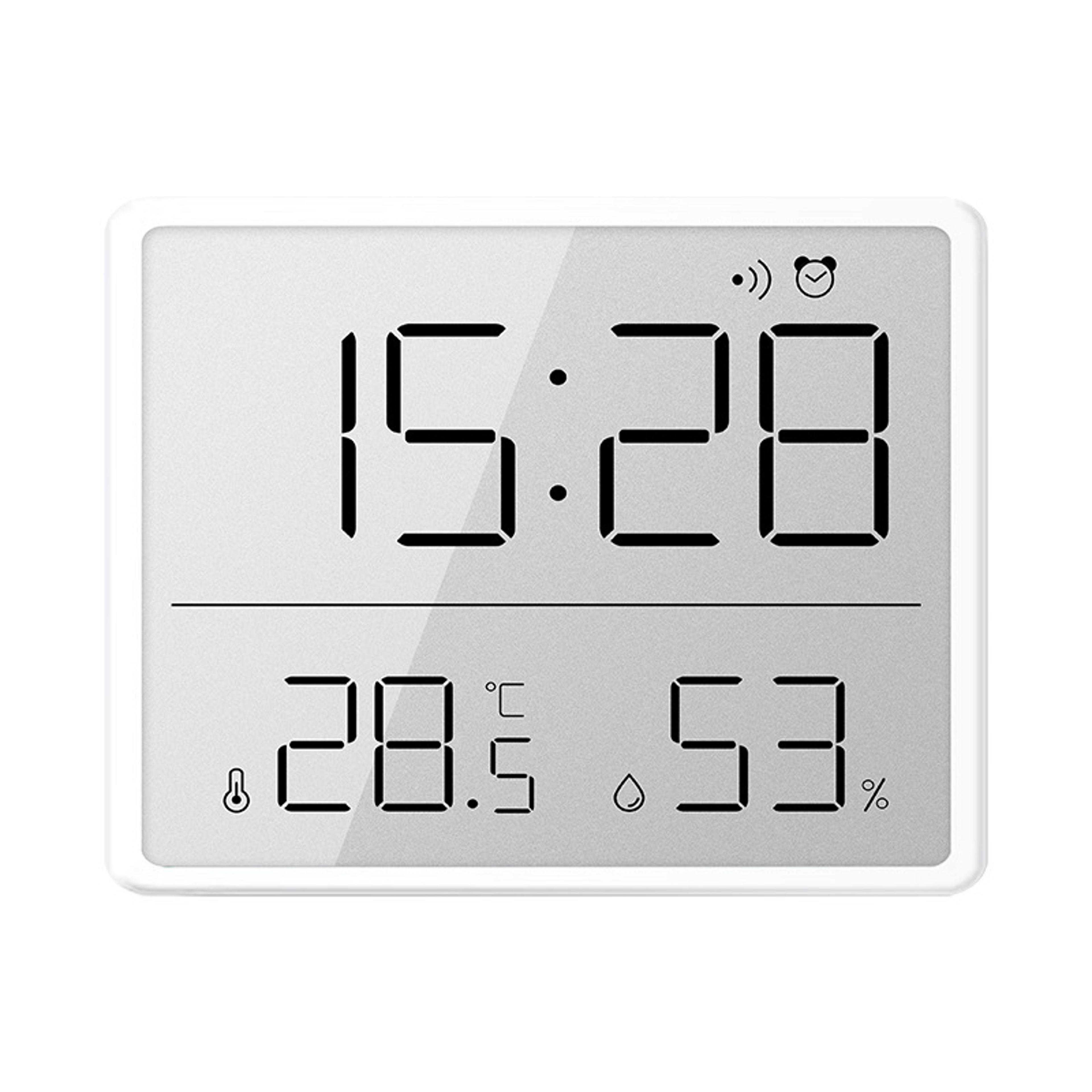 ultra thin digital alarm clock with large lcd display, temperature humidity monitor, magnetic desk clock