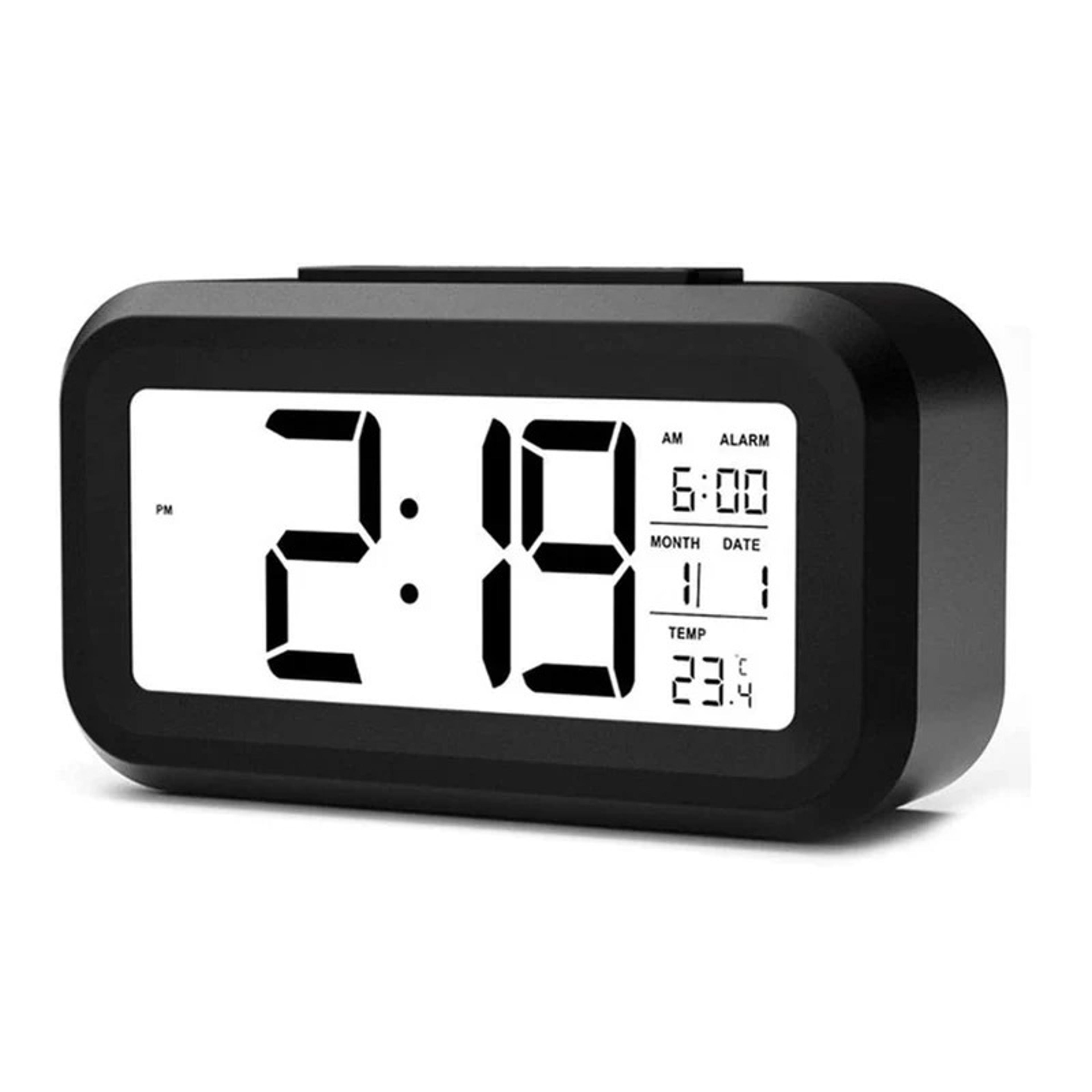 digital alarm clock with temperature display backlight sensor for bedroom office desk