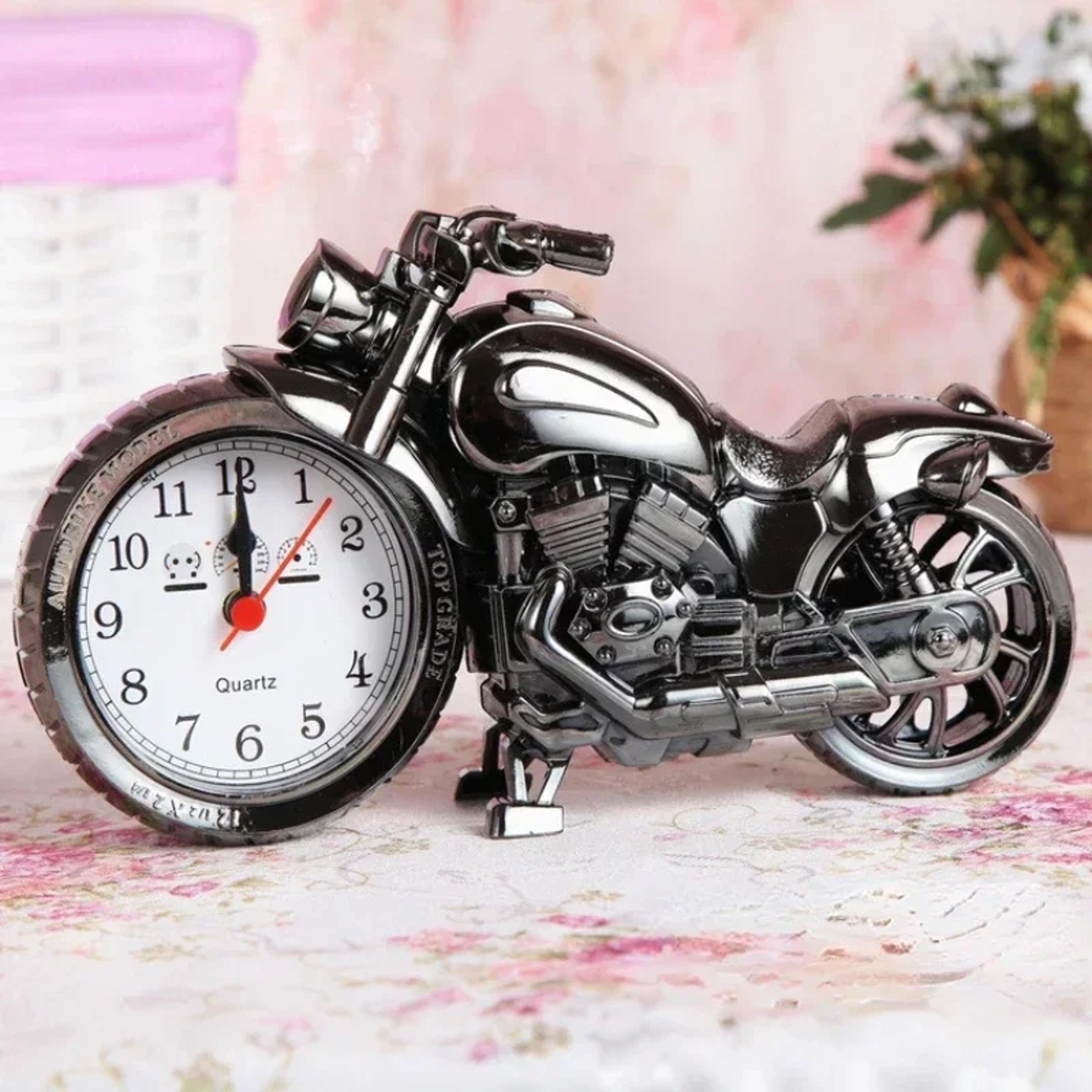 retro motorcycle alarm clock vintage desktop clock portable battery powered decor gift