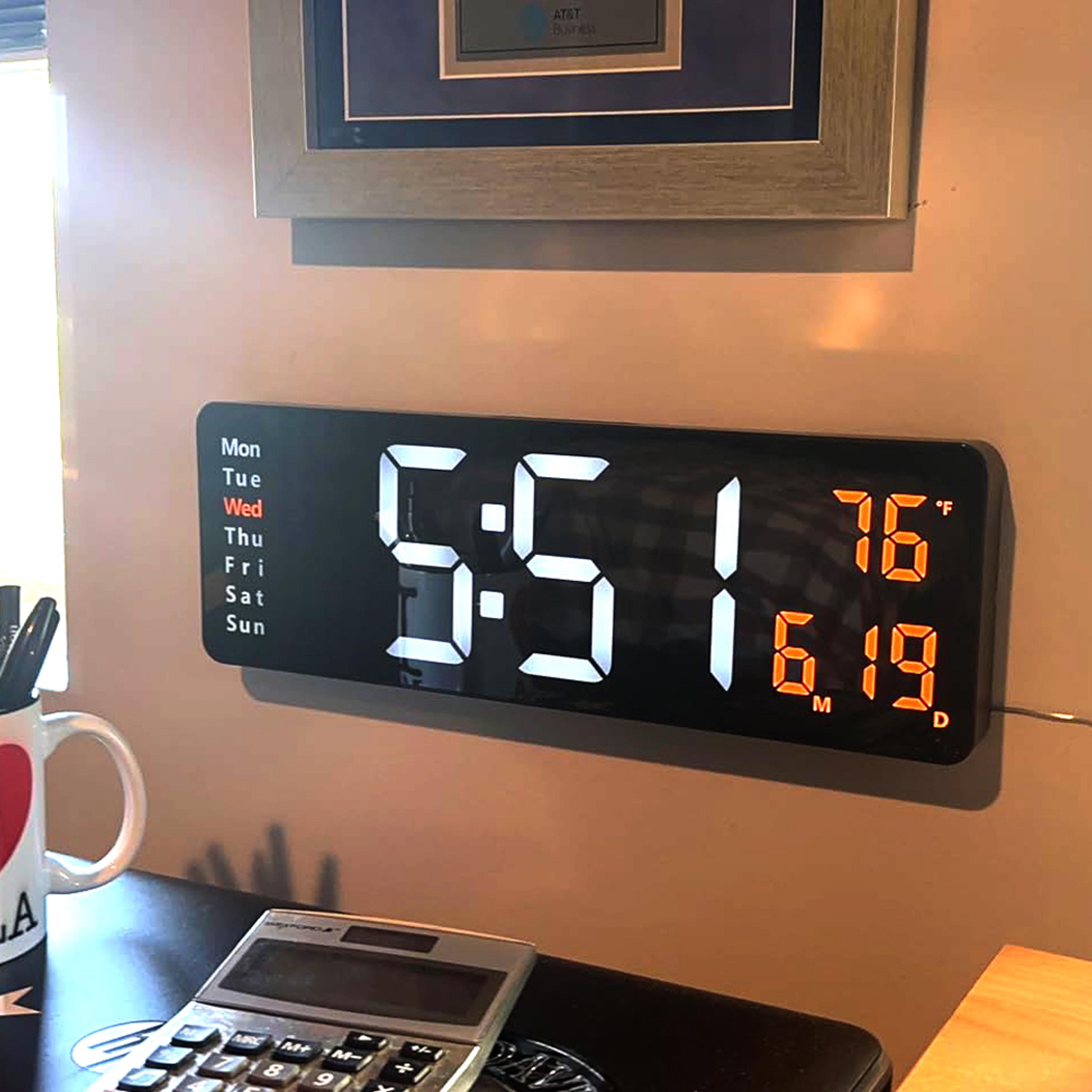 large digital wall clock with remote control led calendar temperature display