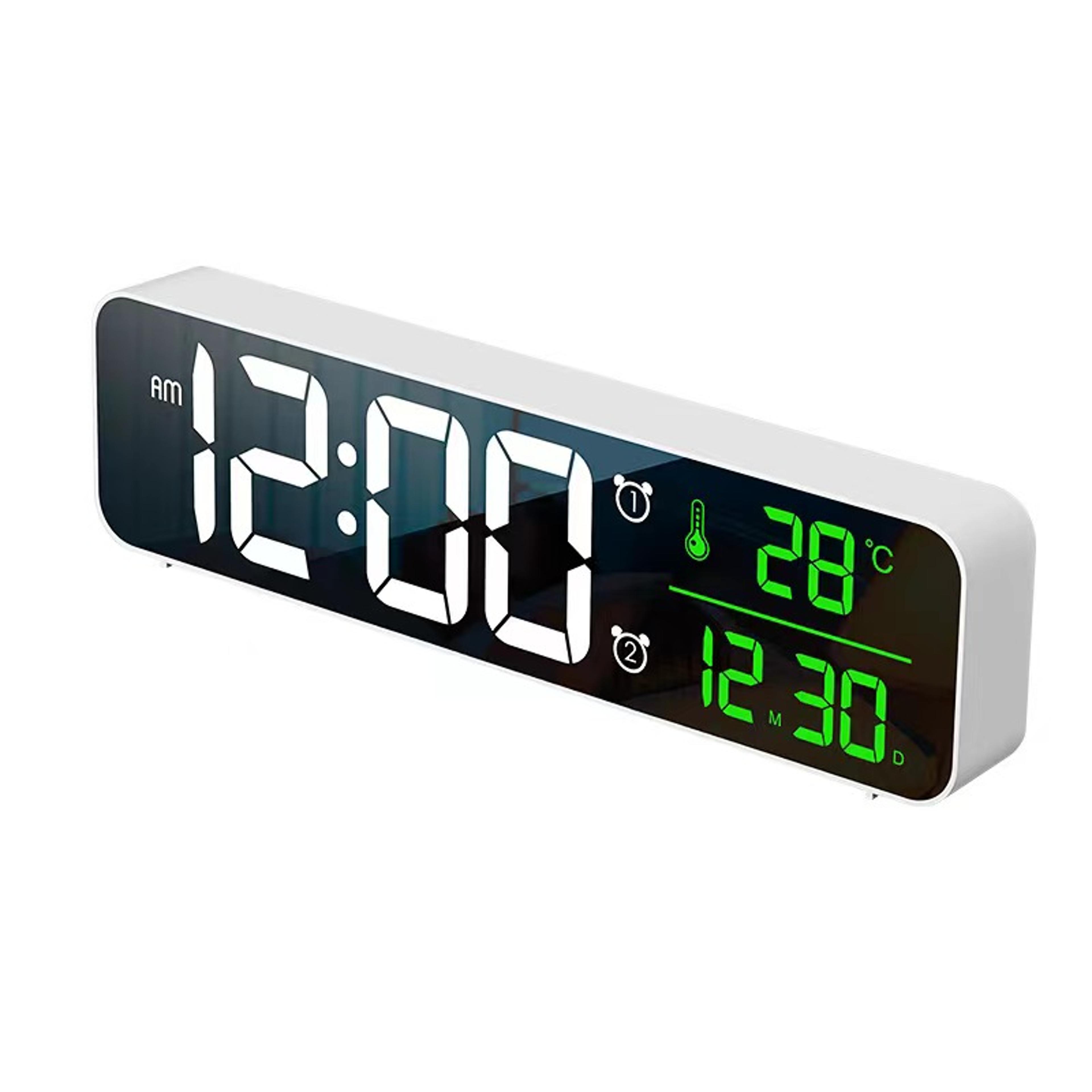 led digital alarm clock with temperature display, dual alarms, snooze function and ringtones
