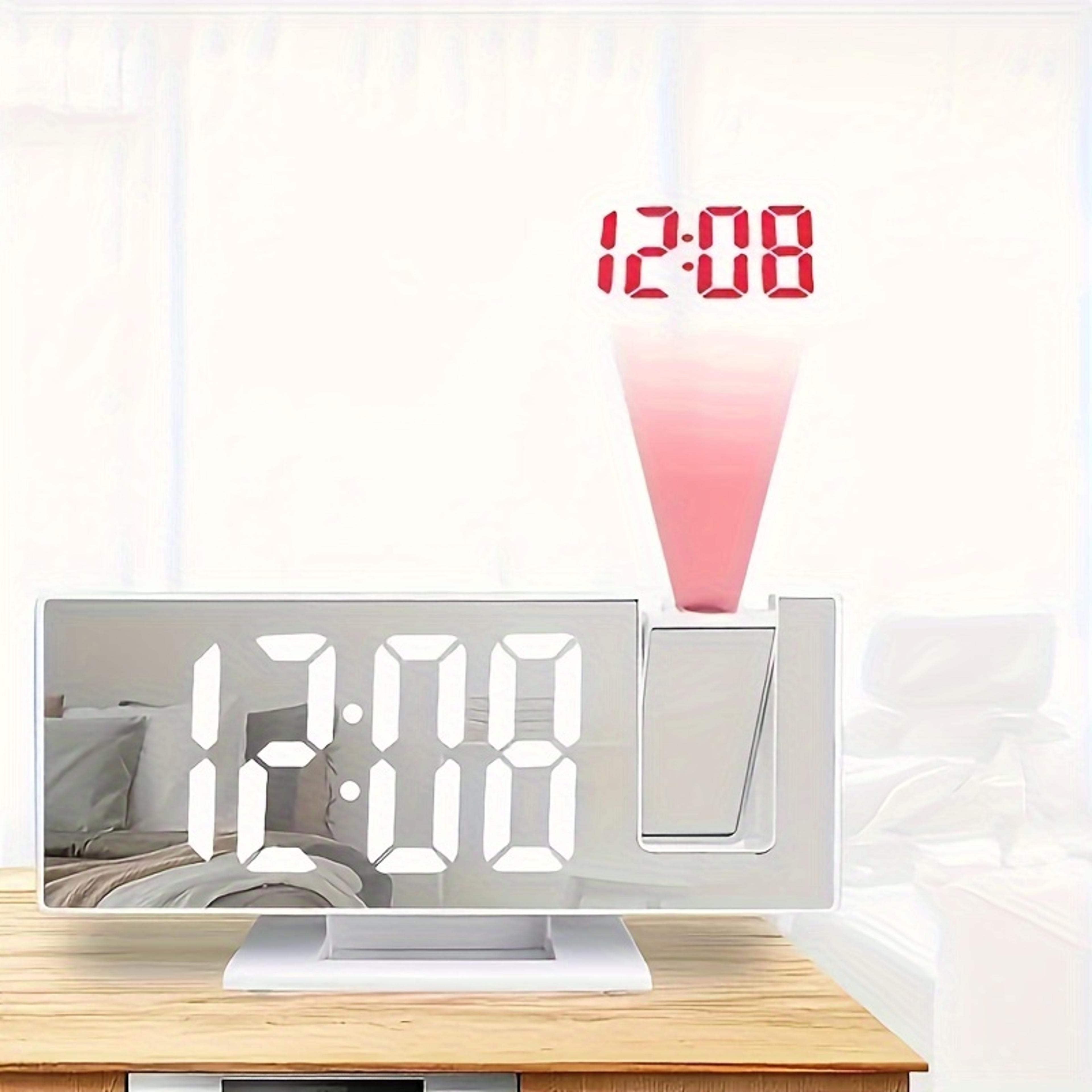 smart led projection alarm clock with mirror display, large screen digital bedroom clock