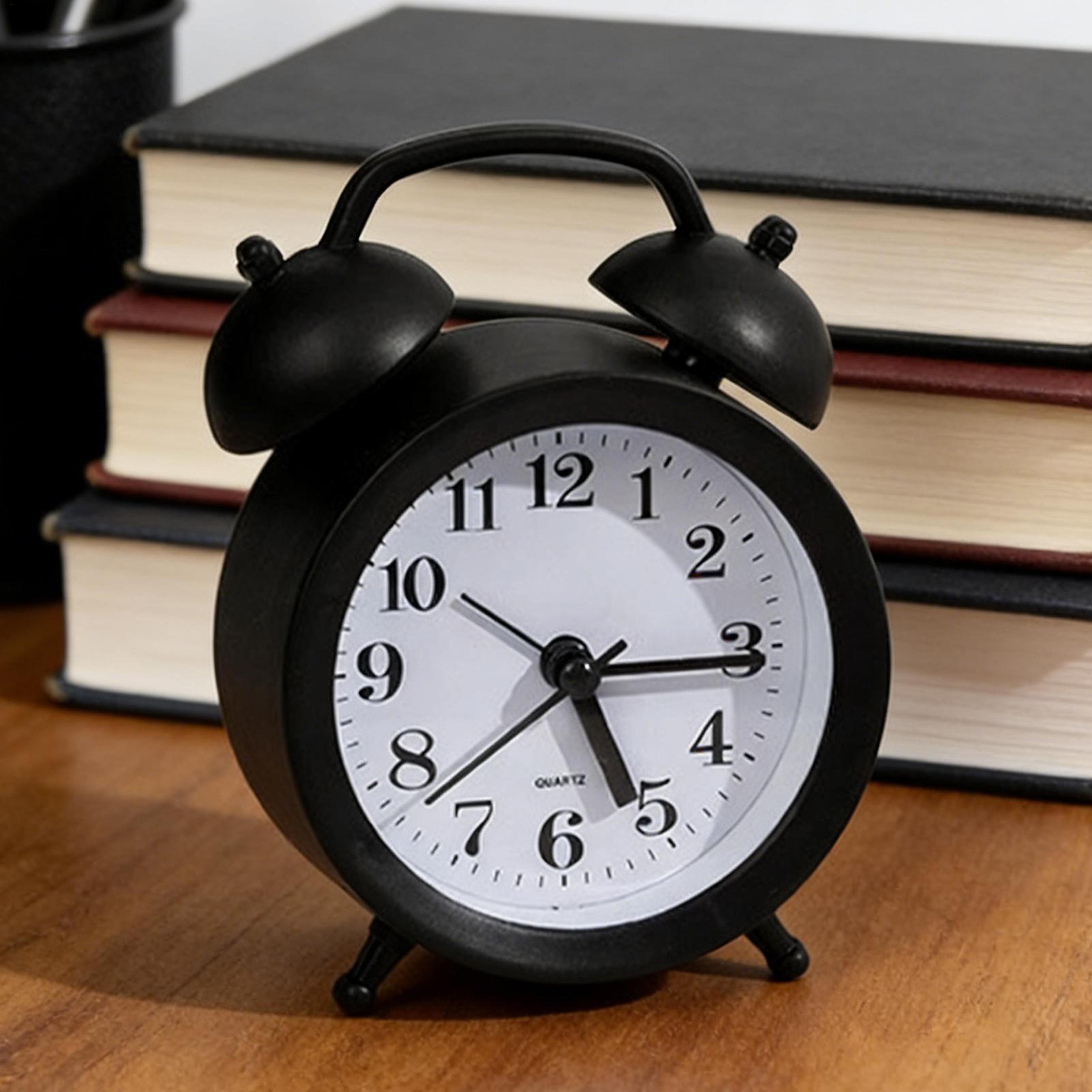 retro double bell mechanical alarm clock, silent vintage desk clock for home office and bedroom