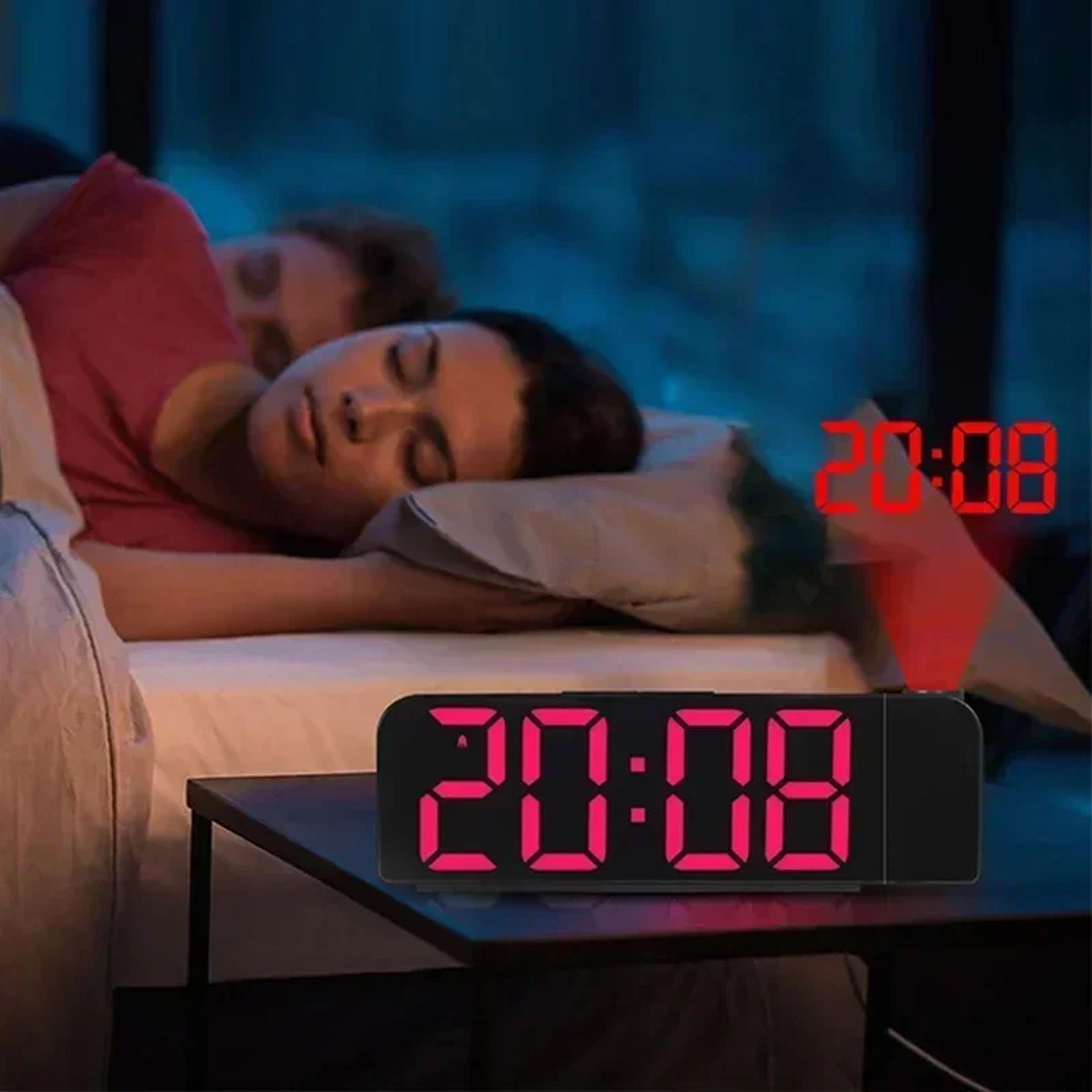 rotating projection alarm clock with led display and night mode digital wall clock