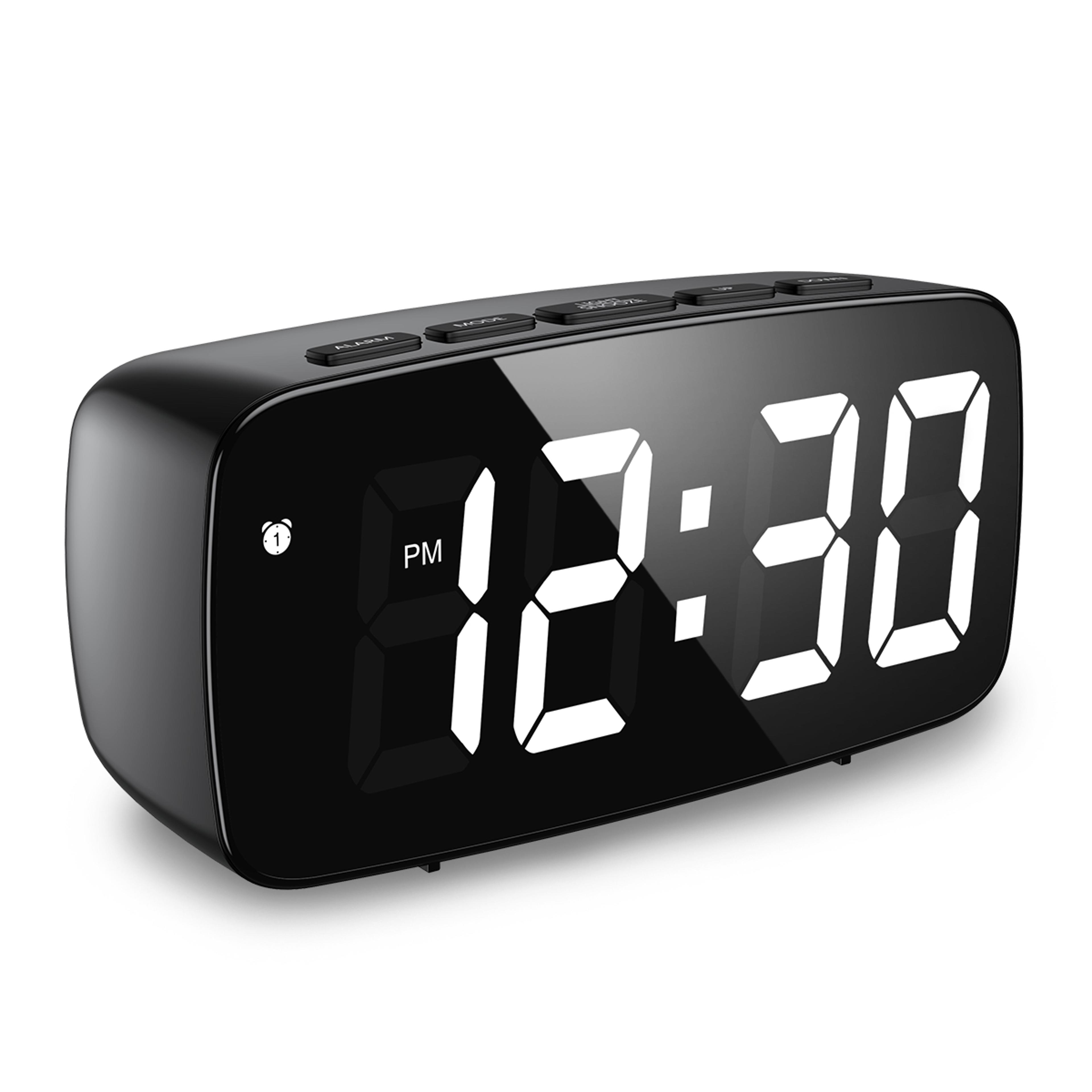 digital alarm clock with led display, voice control, snooze and temperature monitor