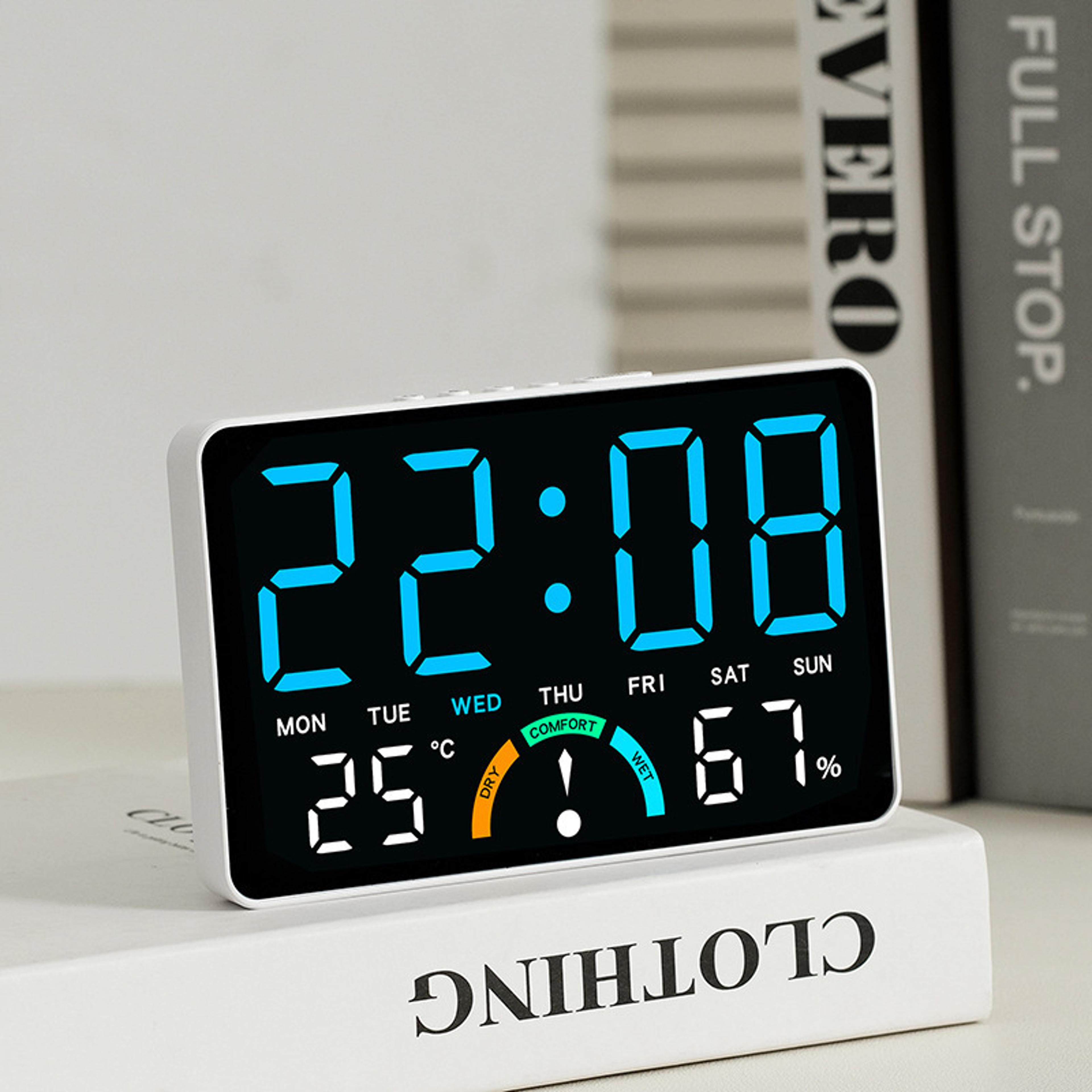 large screen digital wall clock with alarm date thermometer hygrometer display