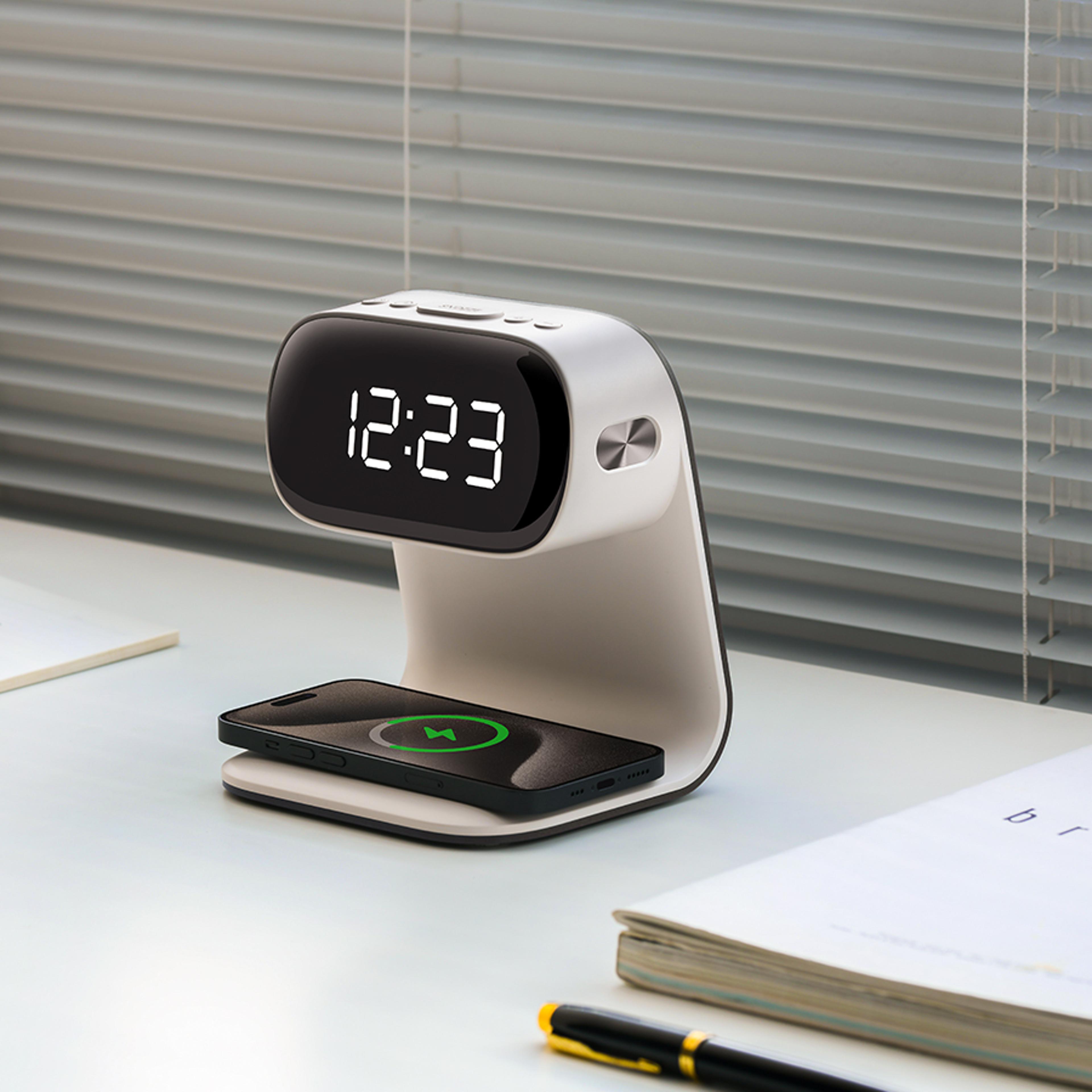 wireless charging led alarm clock night light with warm glow and smart desk display