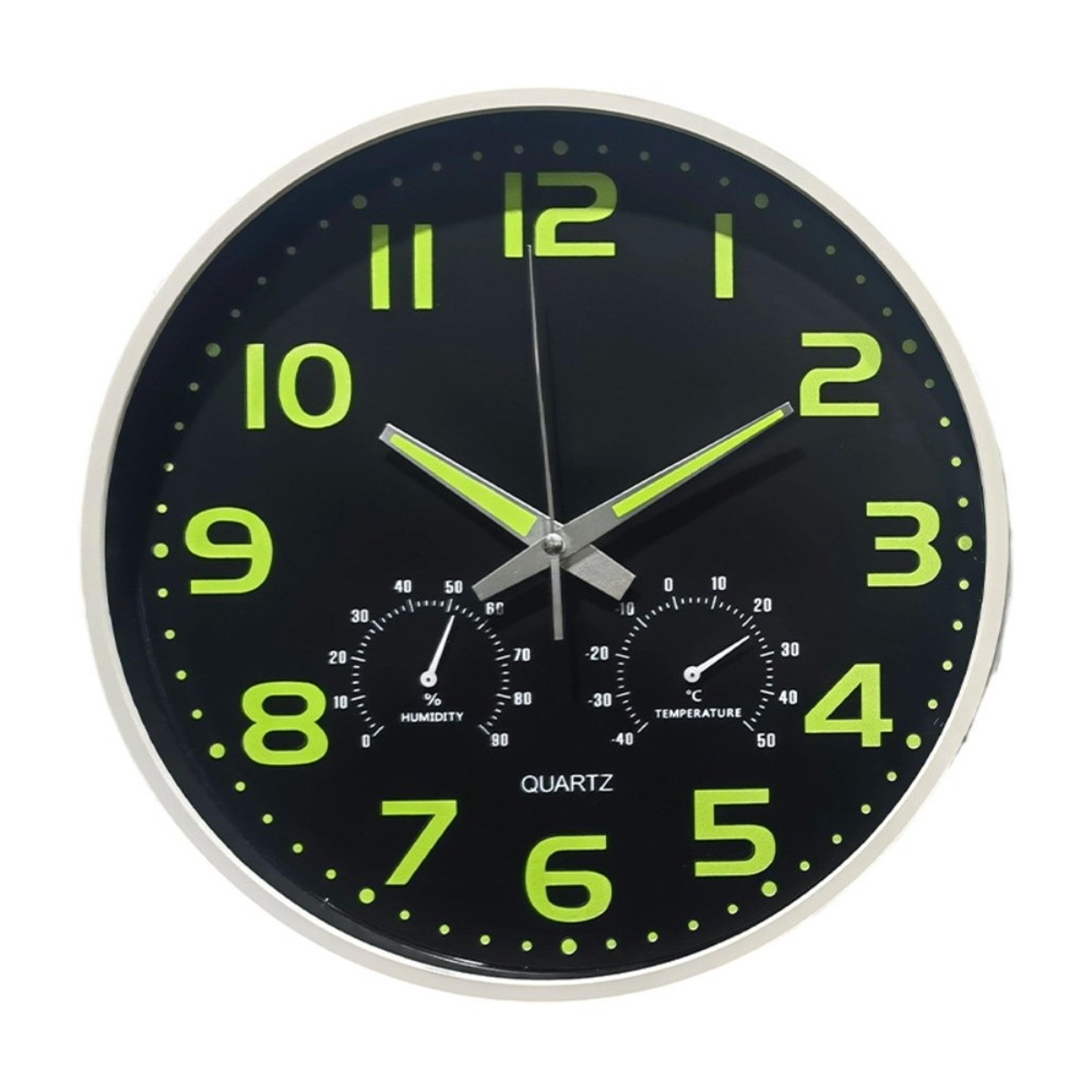 modern silent luminous wall clock with temperature humidity display and glow design