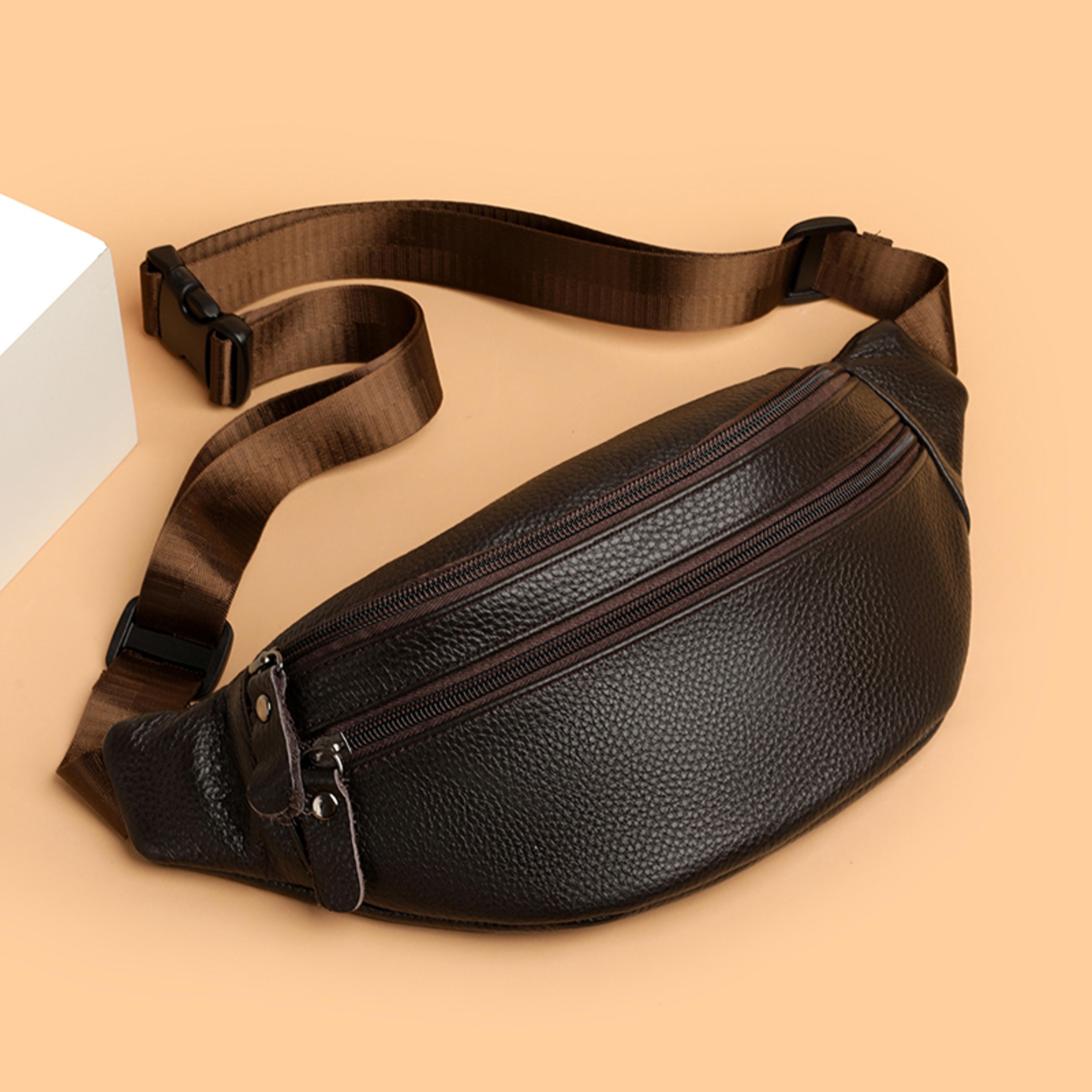 genuine leather waist bag vintage pebbled crossbody chest pack for men women