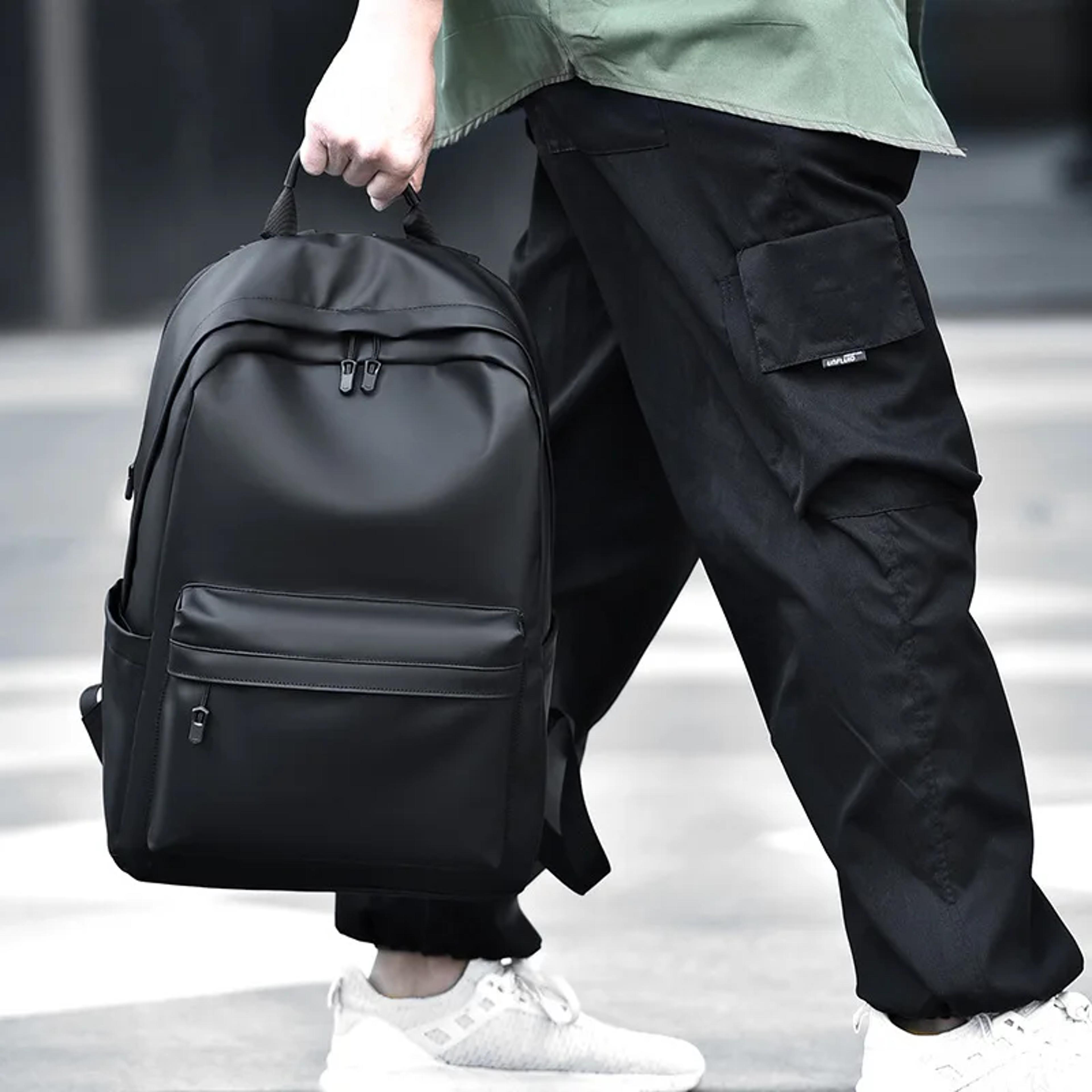 men oxford laptop backpack school travel bag with stylish black design