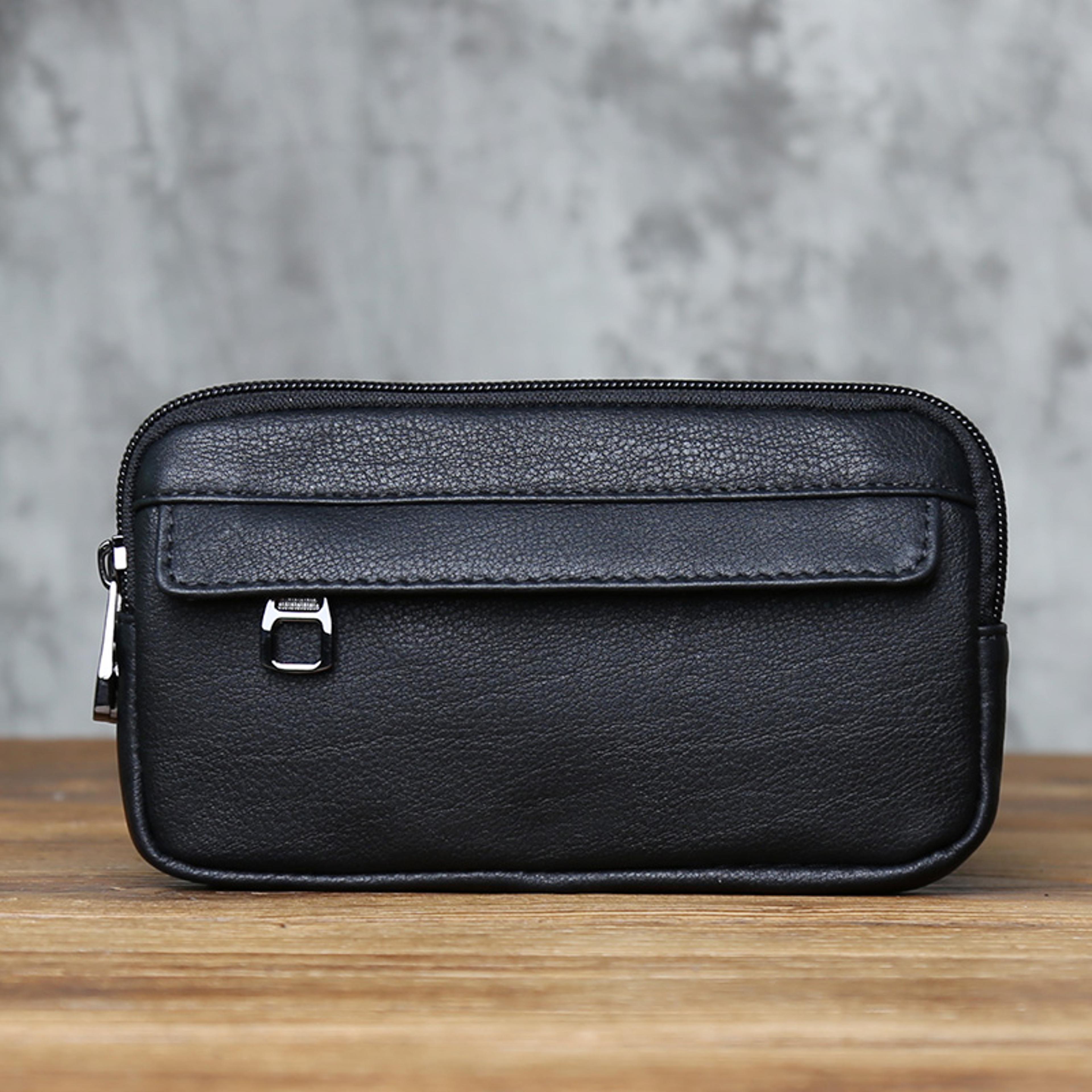 genuine cowhide leather phone holster and waist bag for men