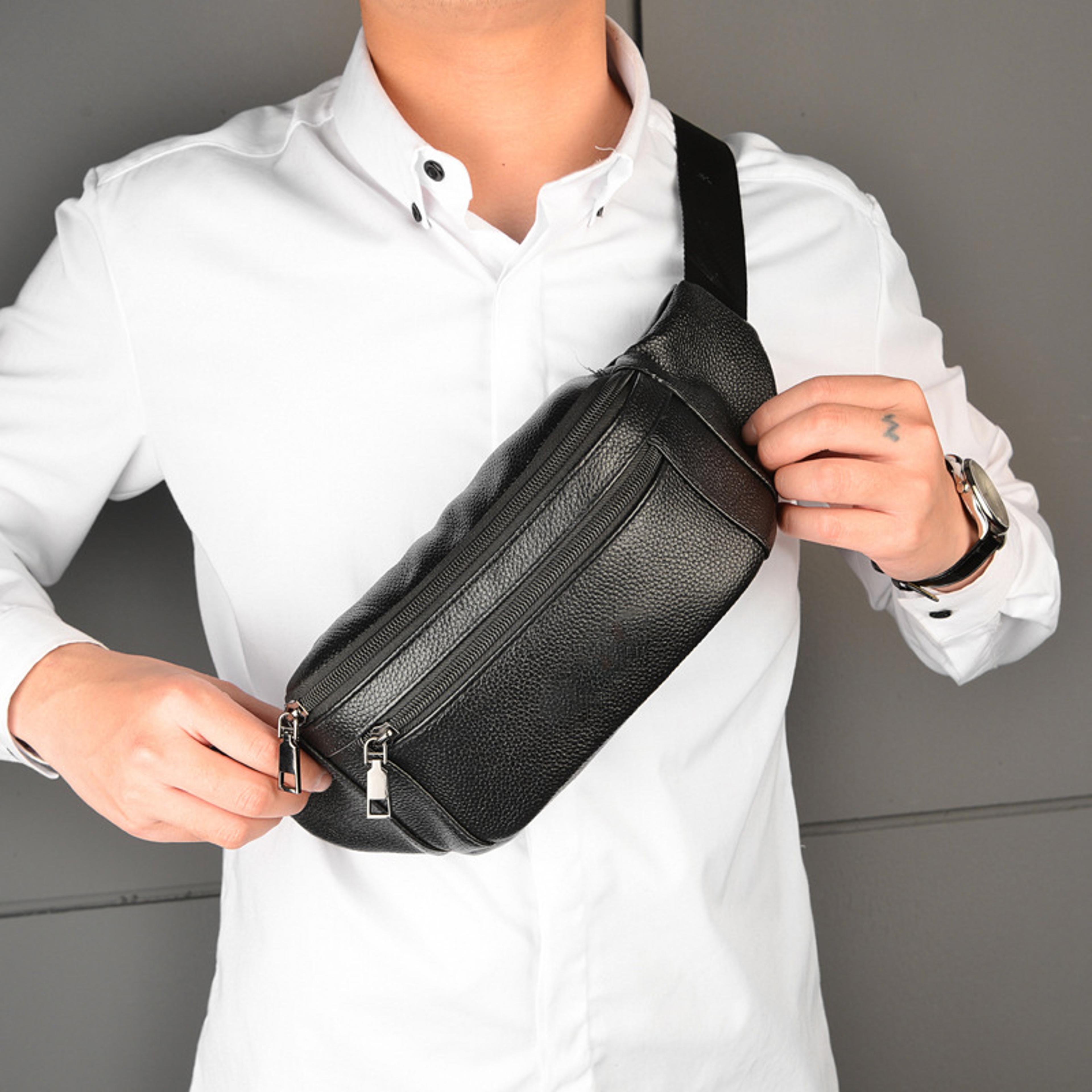 executive genuine leather crossbody chest bag for men
