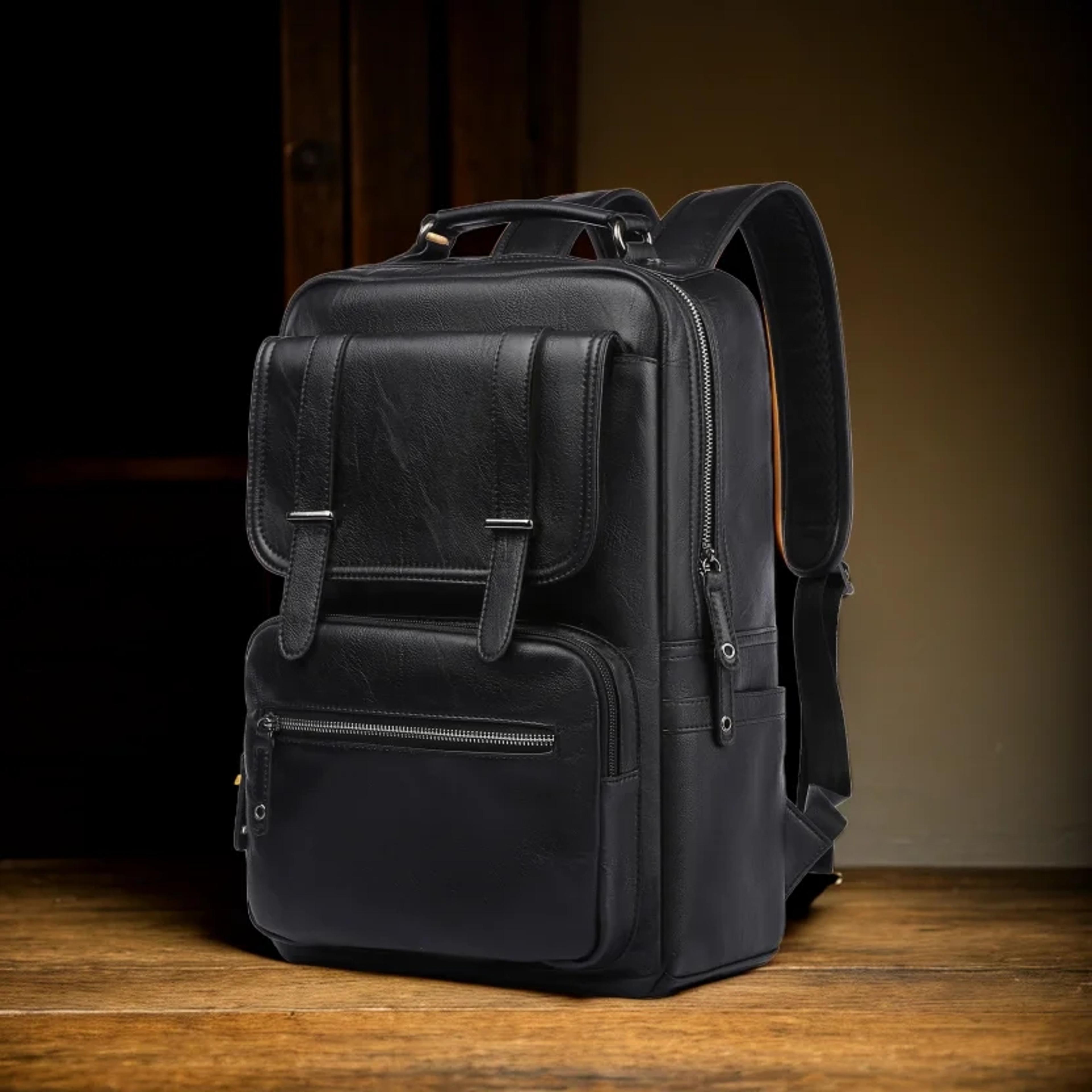 vintage waterproof leather laptop backpack for men