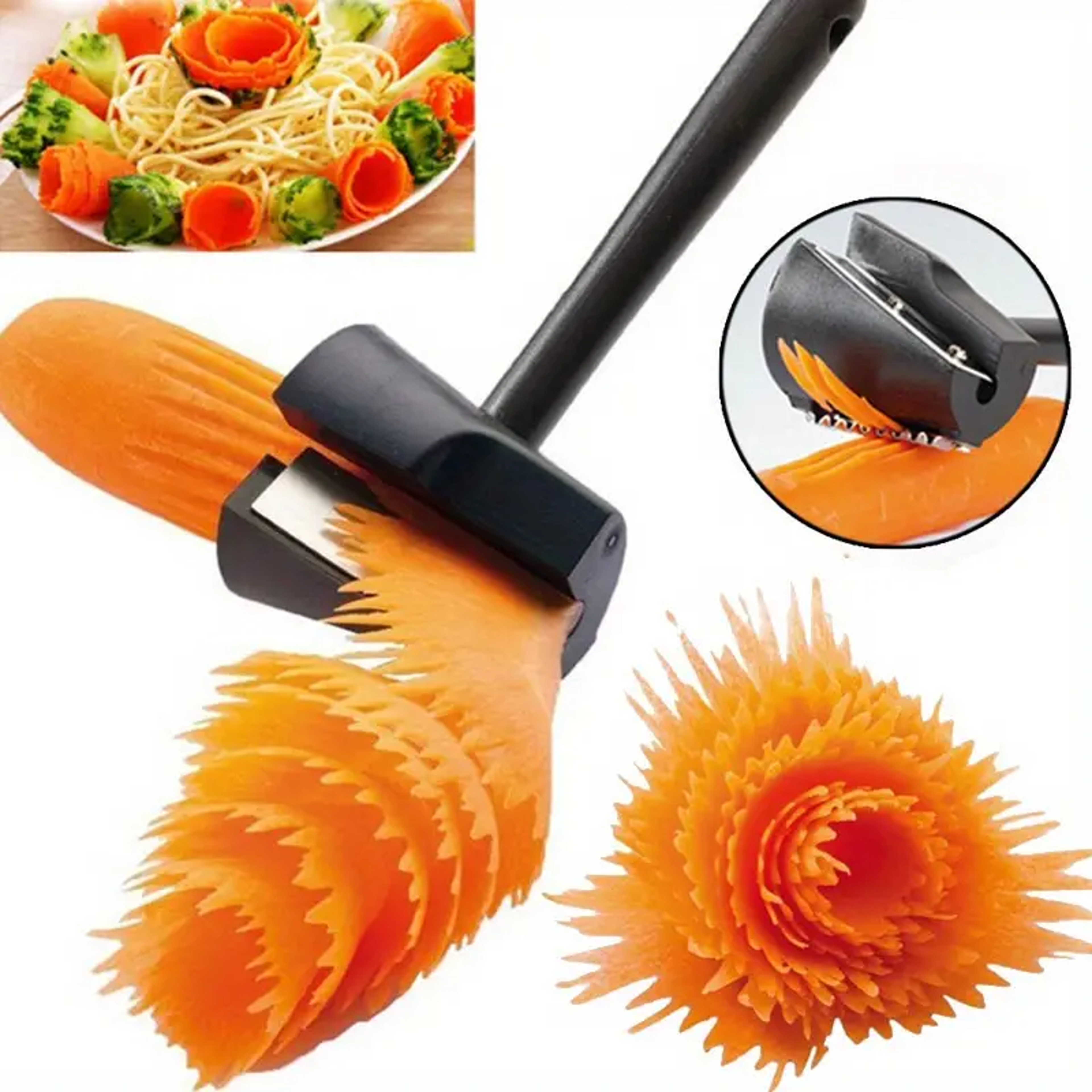 multi-function fruit and vegetable carving knife and spiral garnish cutter