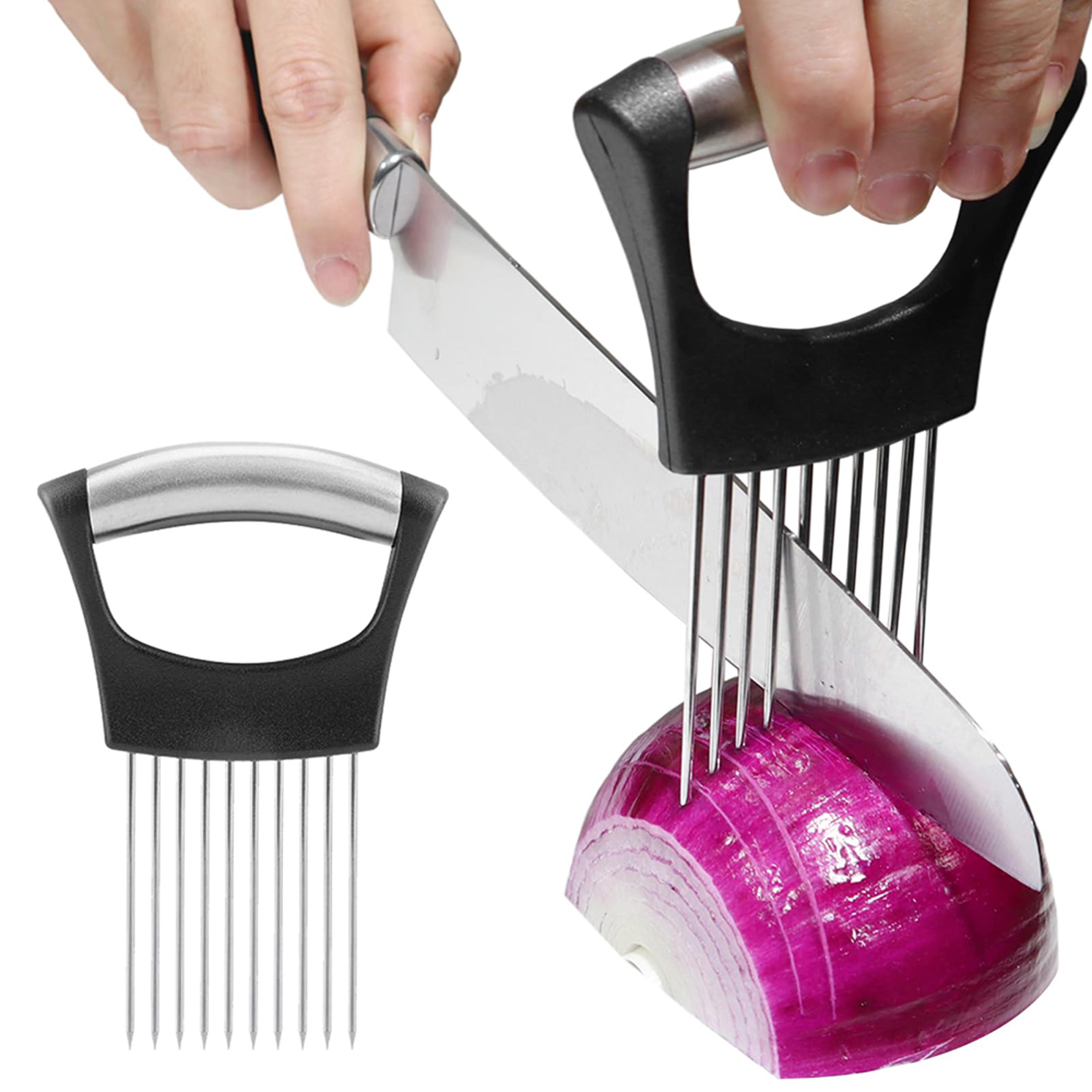 precision onion holder slicer and stainless steel vegetable slicing guide