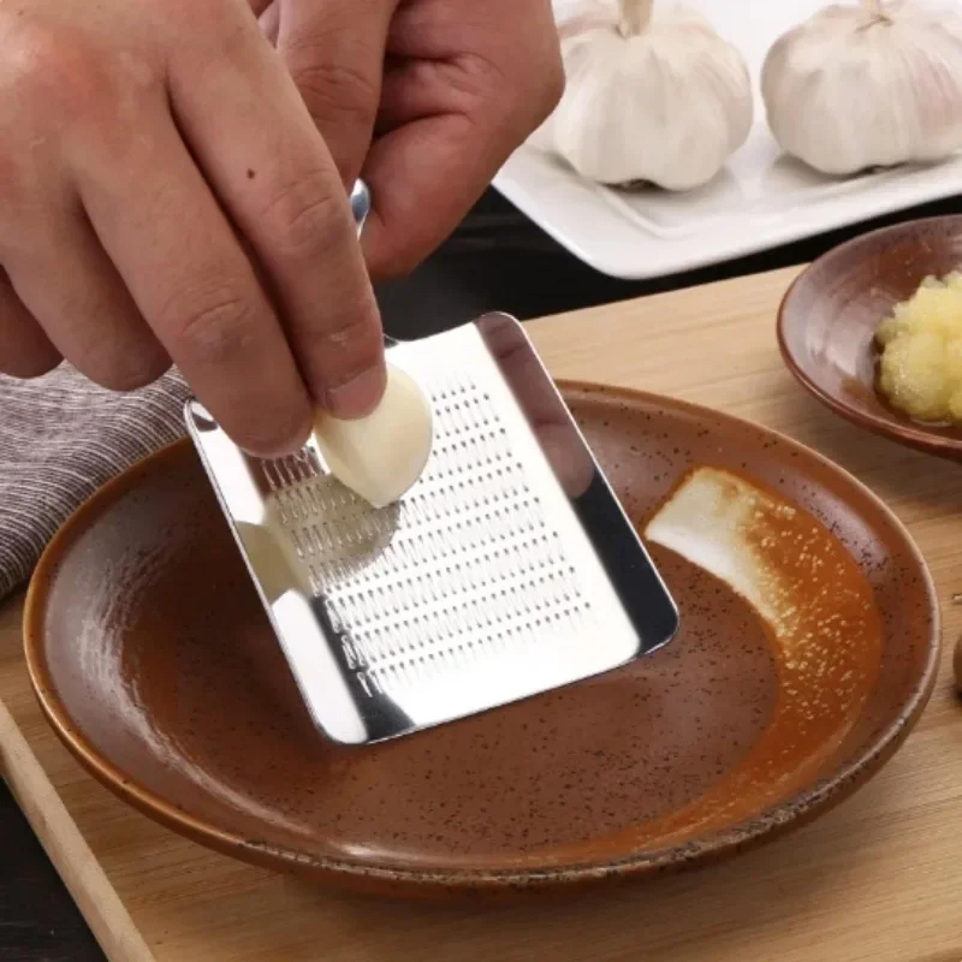 stainless steel garlic crusher and ginger wasabi grater