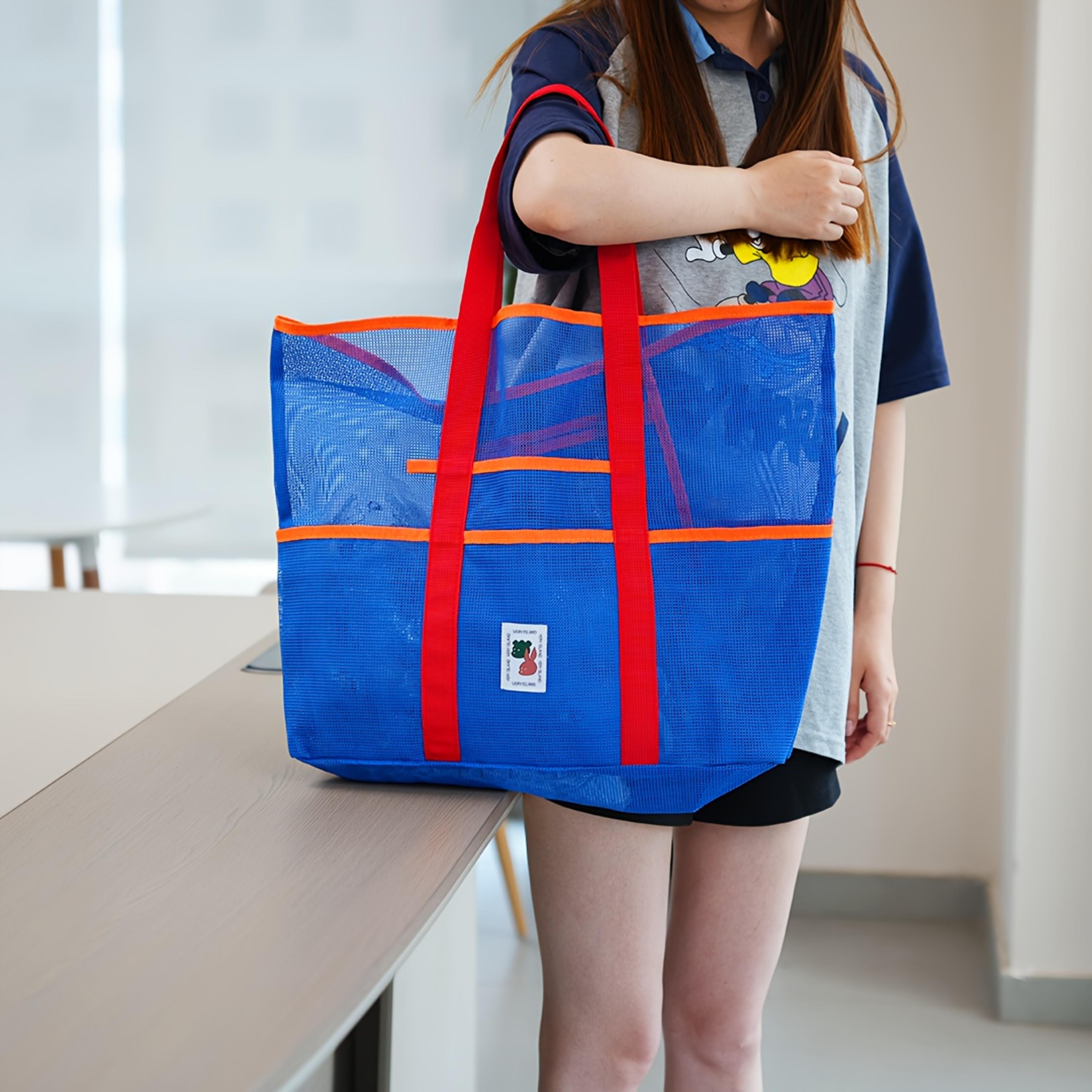 breezy carry large mesh beach tote bag with multi pockets