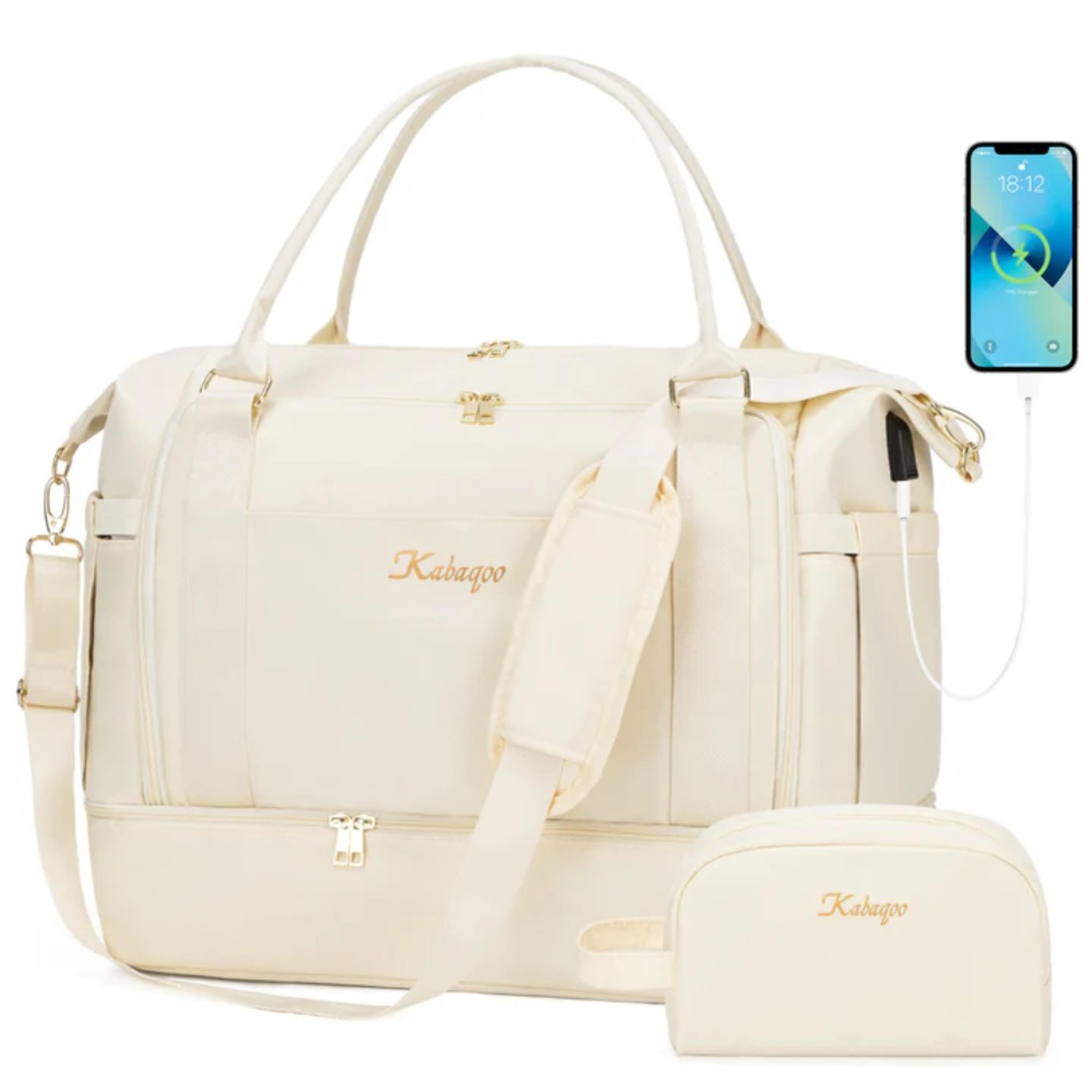 women weekender travel duffle bag with usb port and shoe compartment