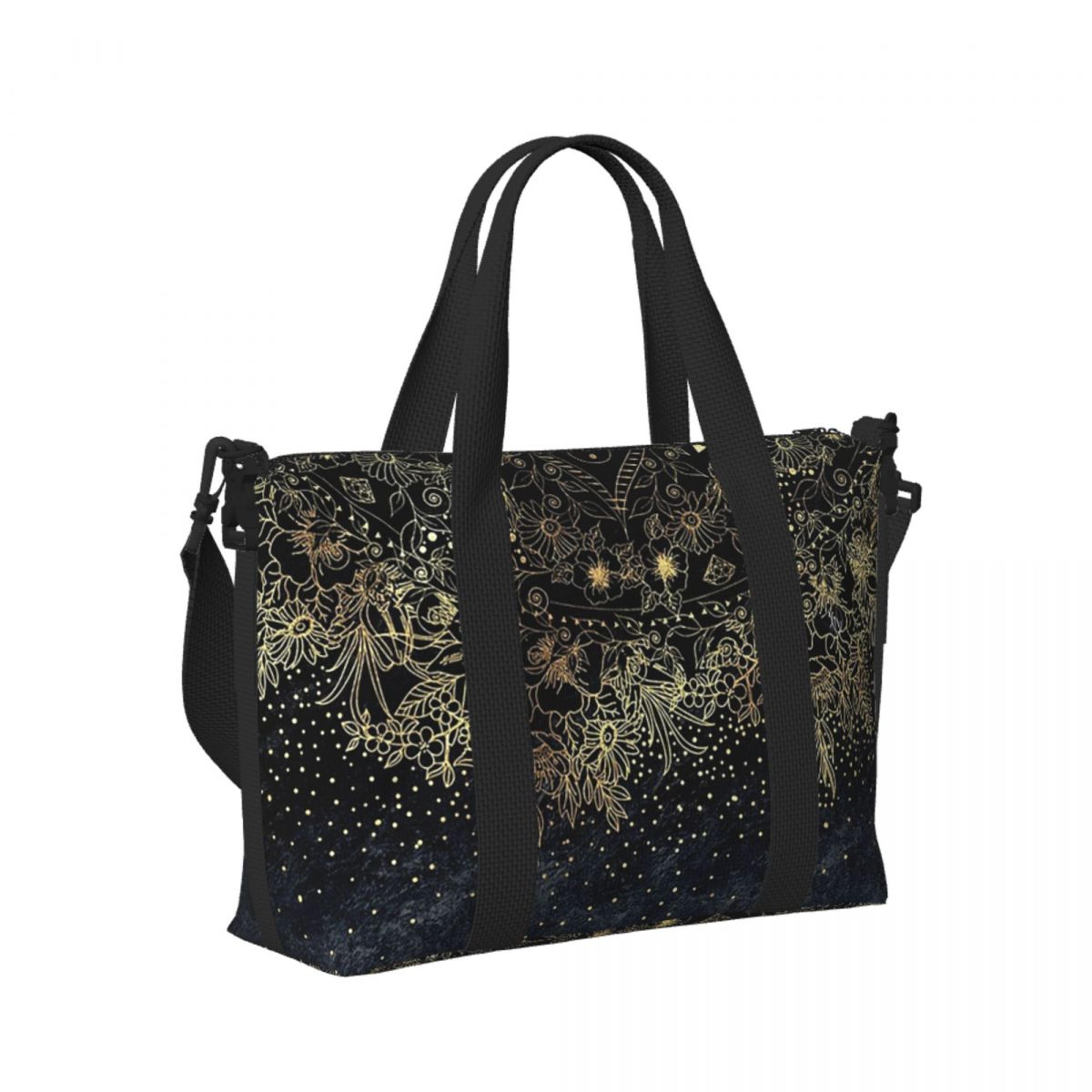 blue gold mandala large beach tote bag for travel gym yoga and shopping