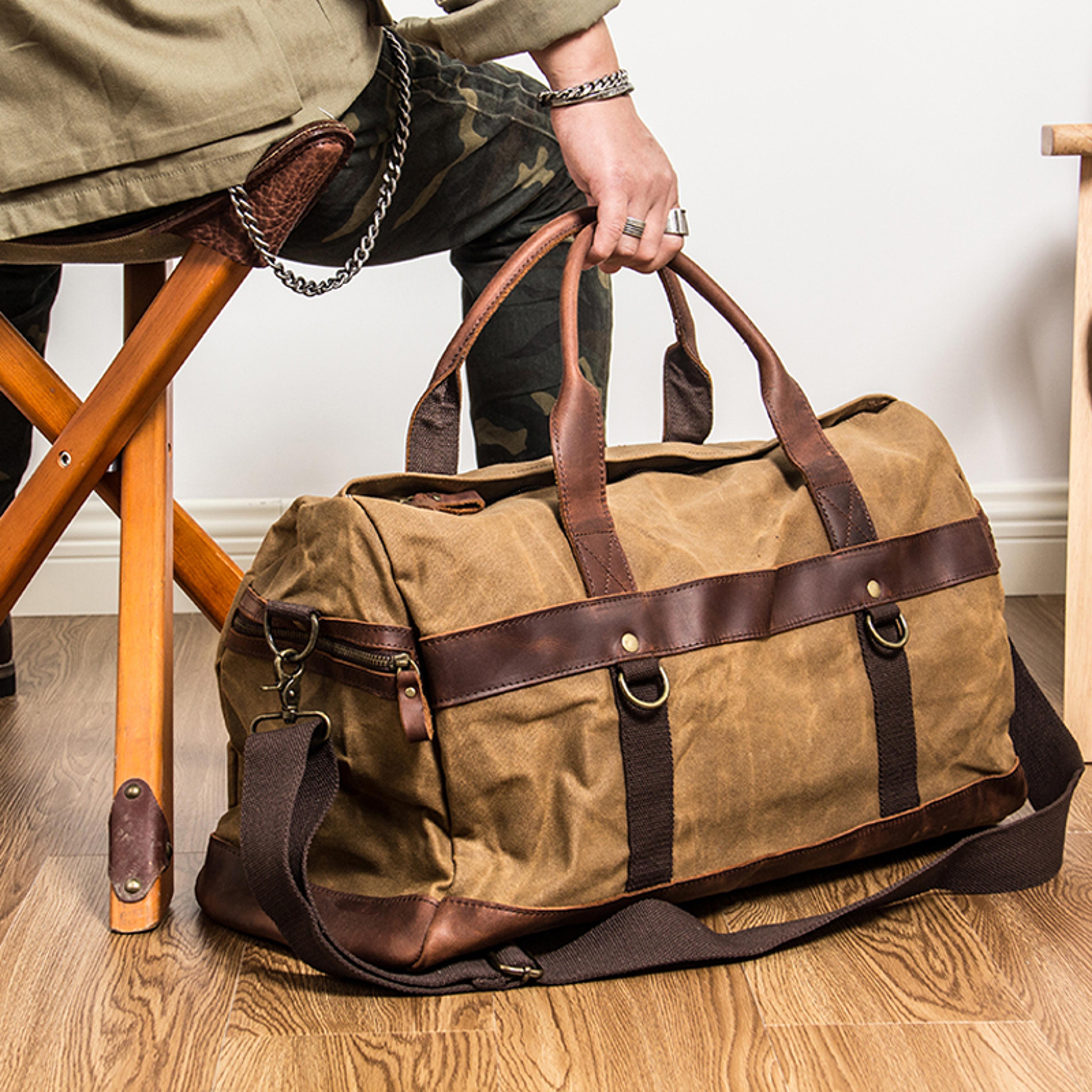 waterproof waxed canvas leather travel bag for men
