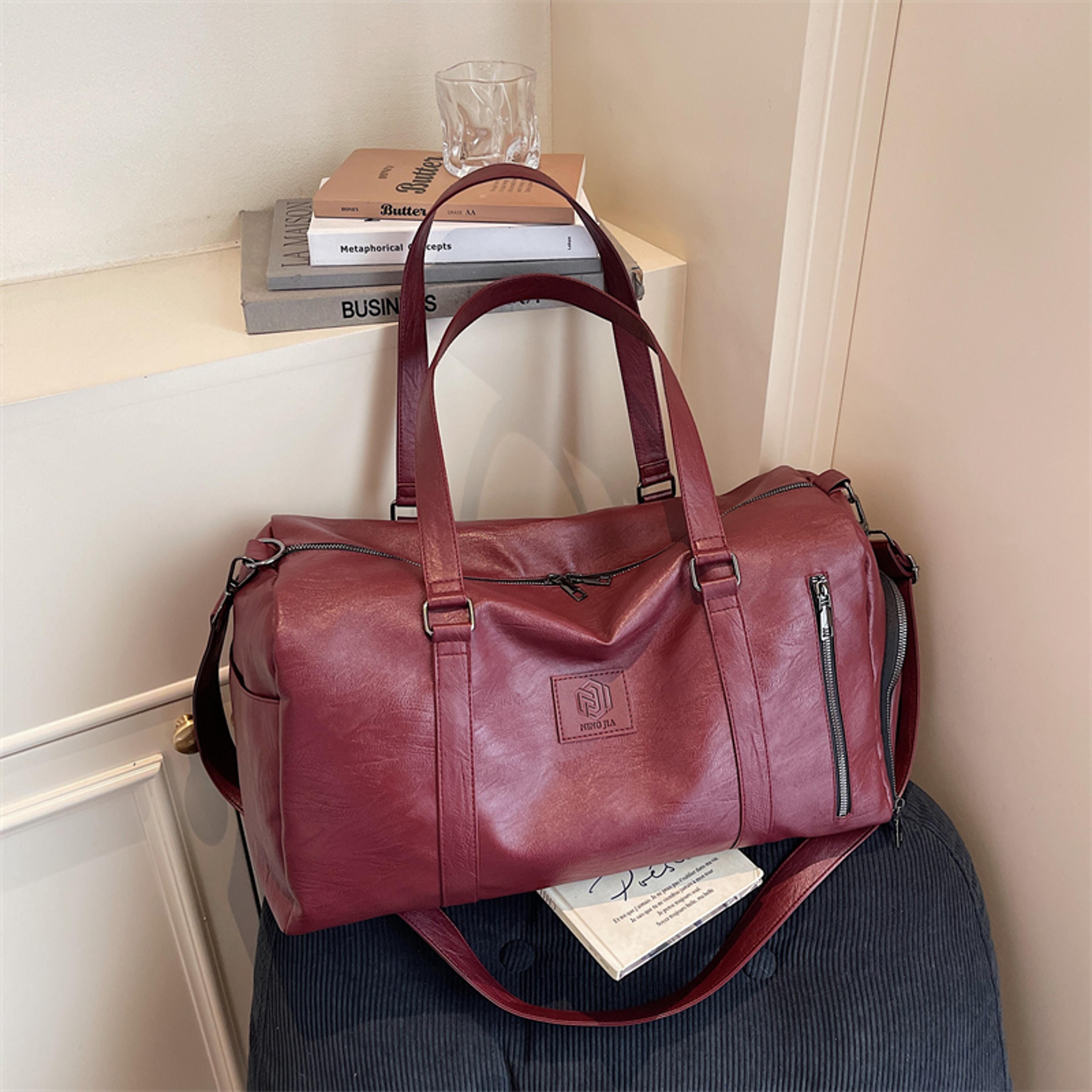 soft pu leather weekender bag with shoe compartment carry on travel duffel