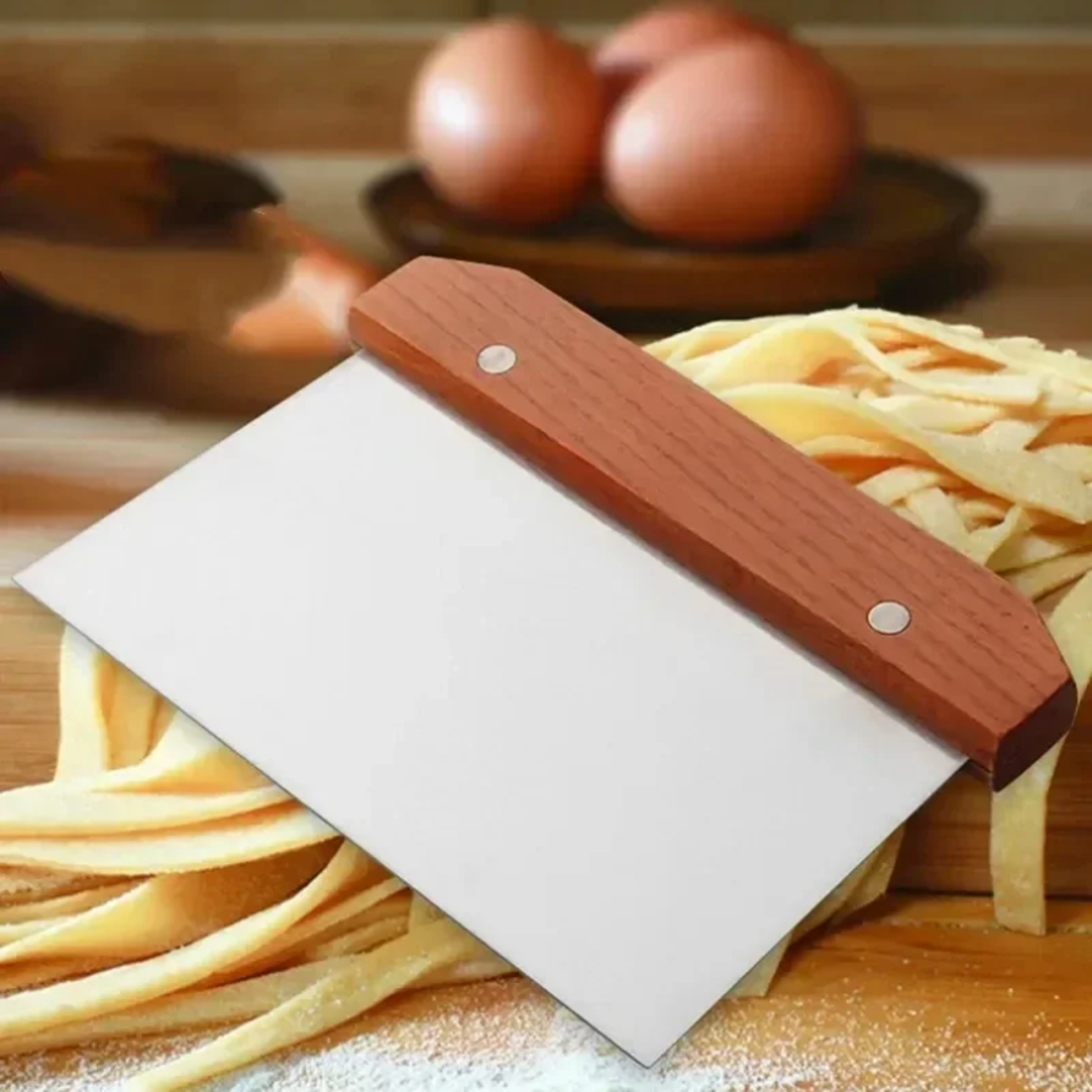 stainless steel dough scraper with scale for baking, pastry, noodles and cake prep