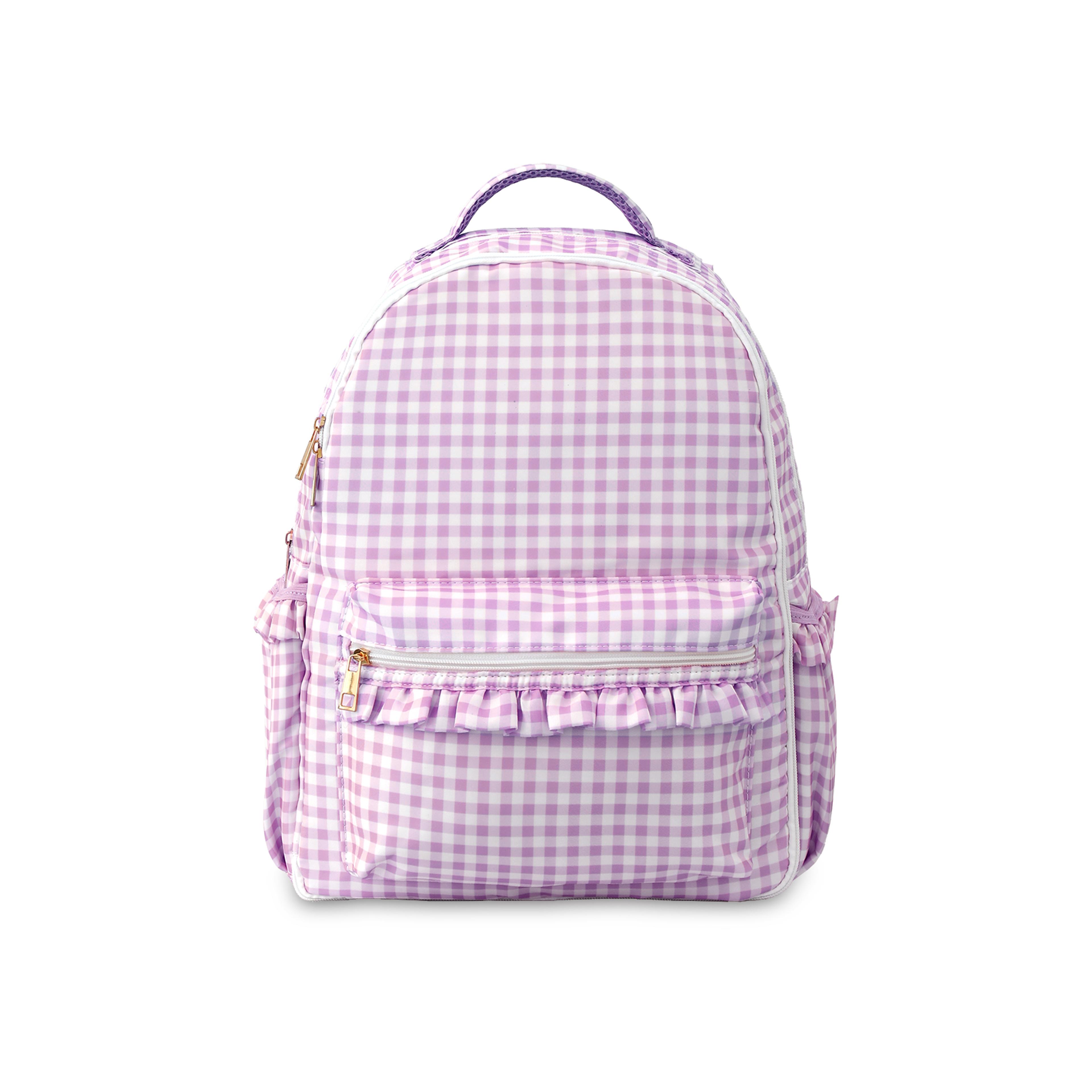 gingham ruffle girls school backpack with multi pocket storage