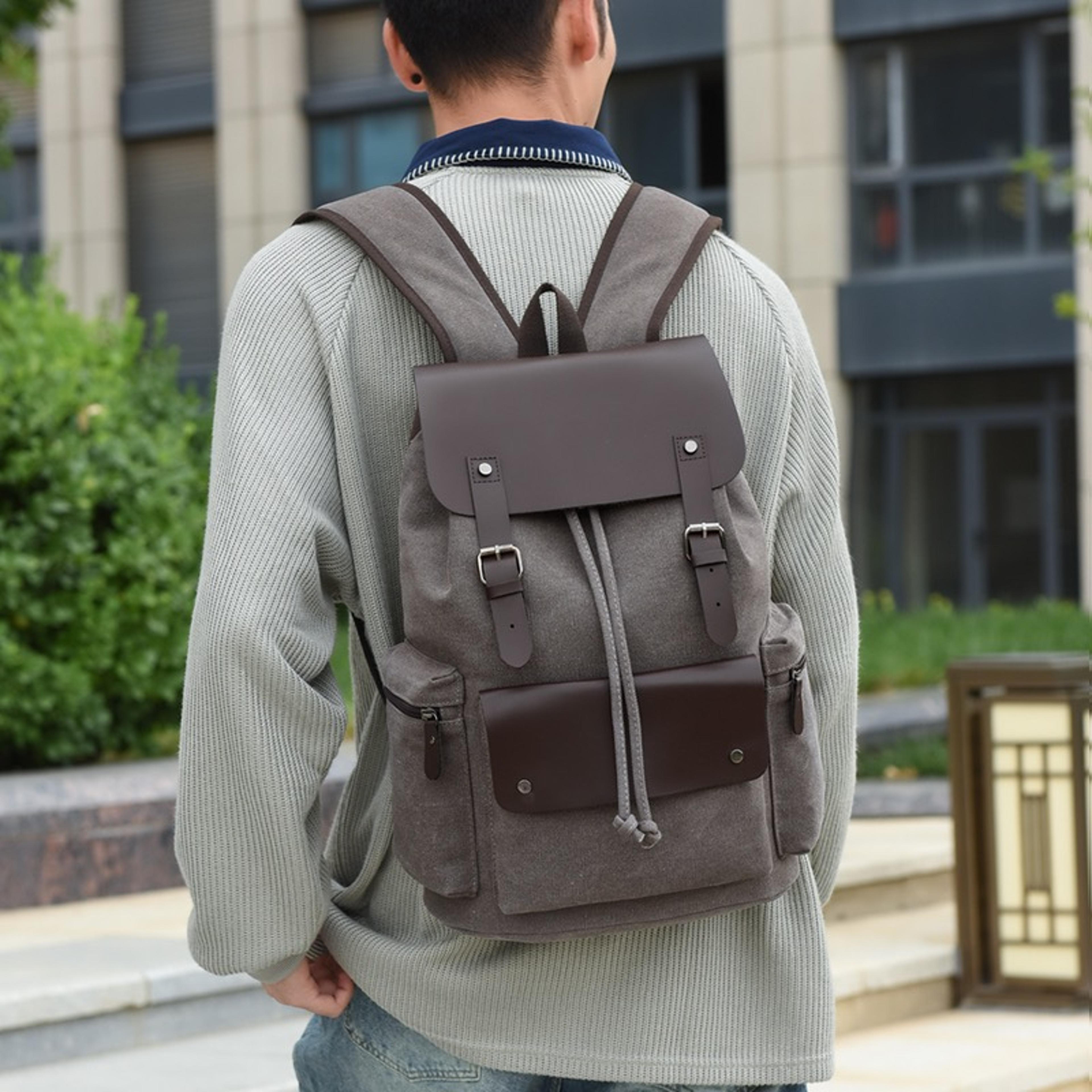 men vintage canvas laptop backpack for college, commuting and travel