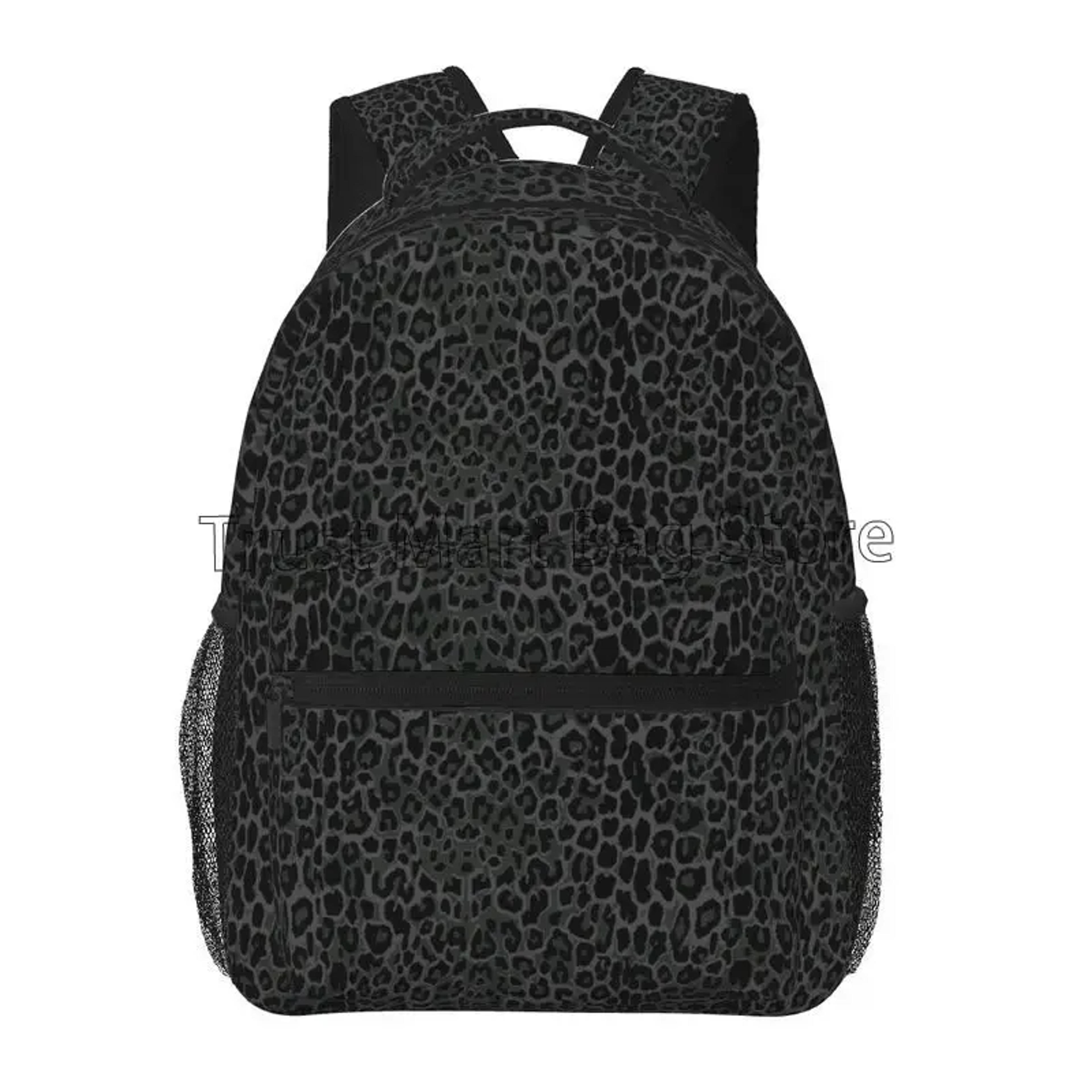 black leopard print backpack lightweight laptop daypack for school and travel