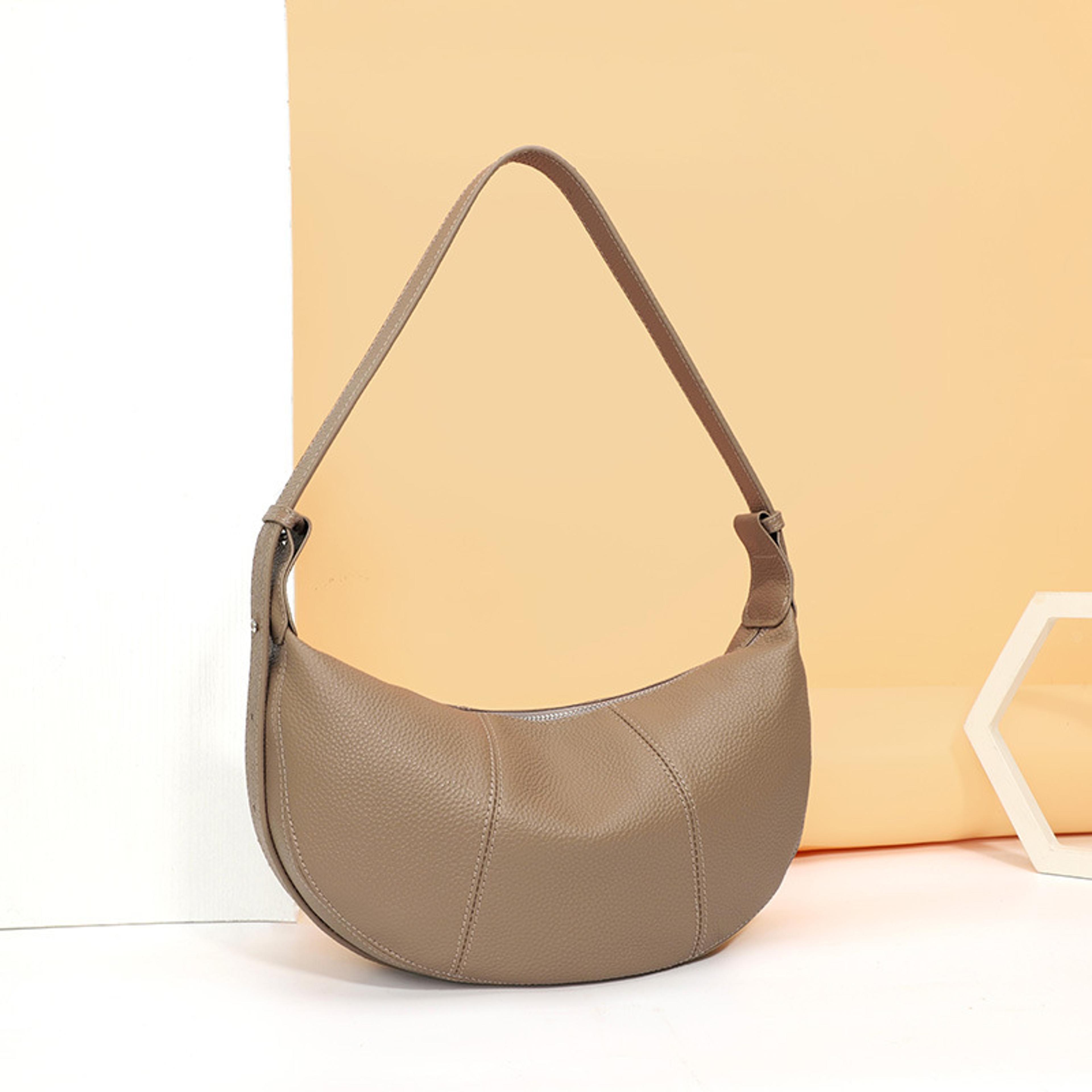 genuine leather half moon shoulder bag for women