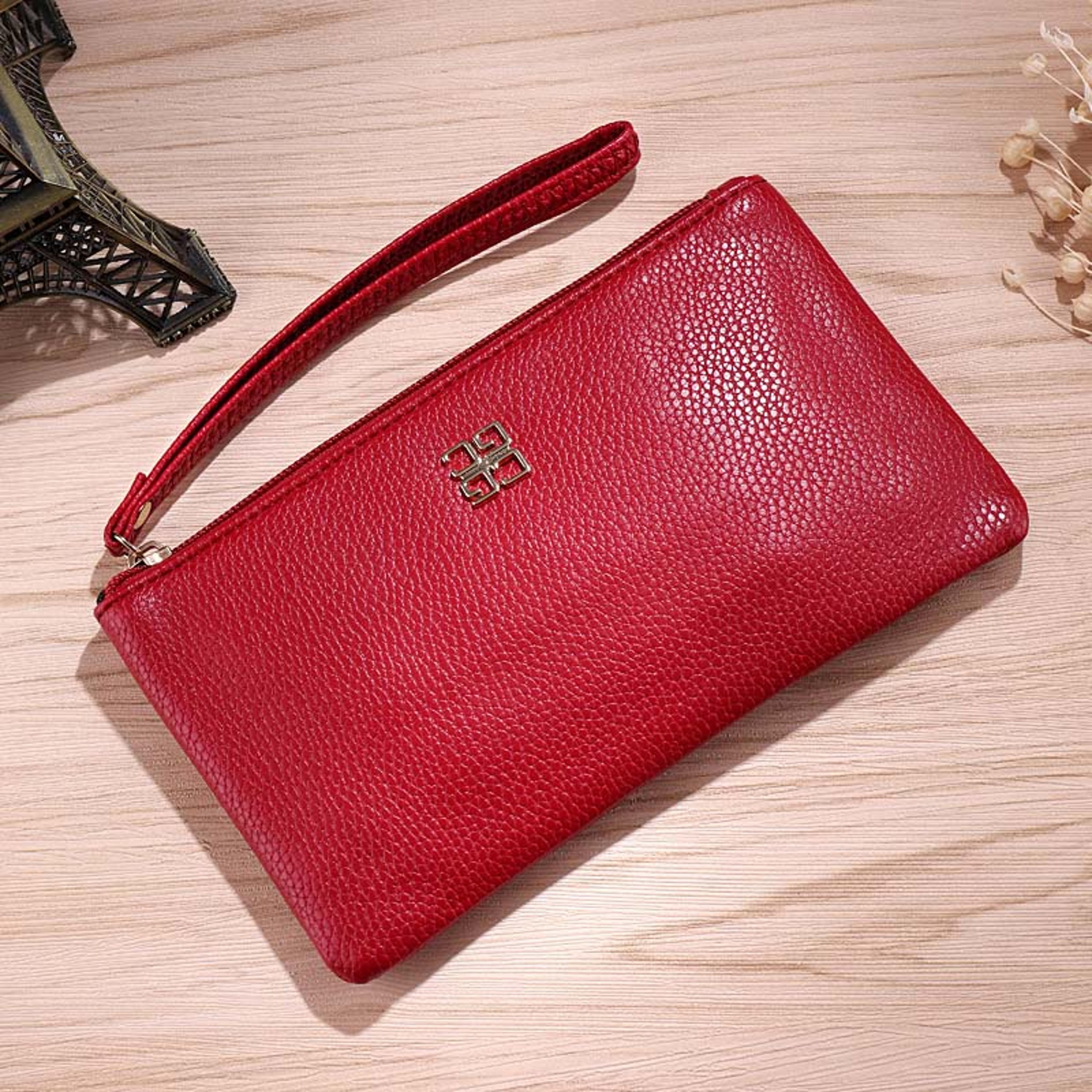 textured women long wallet with phone pocket and zipper coin purse