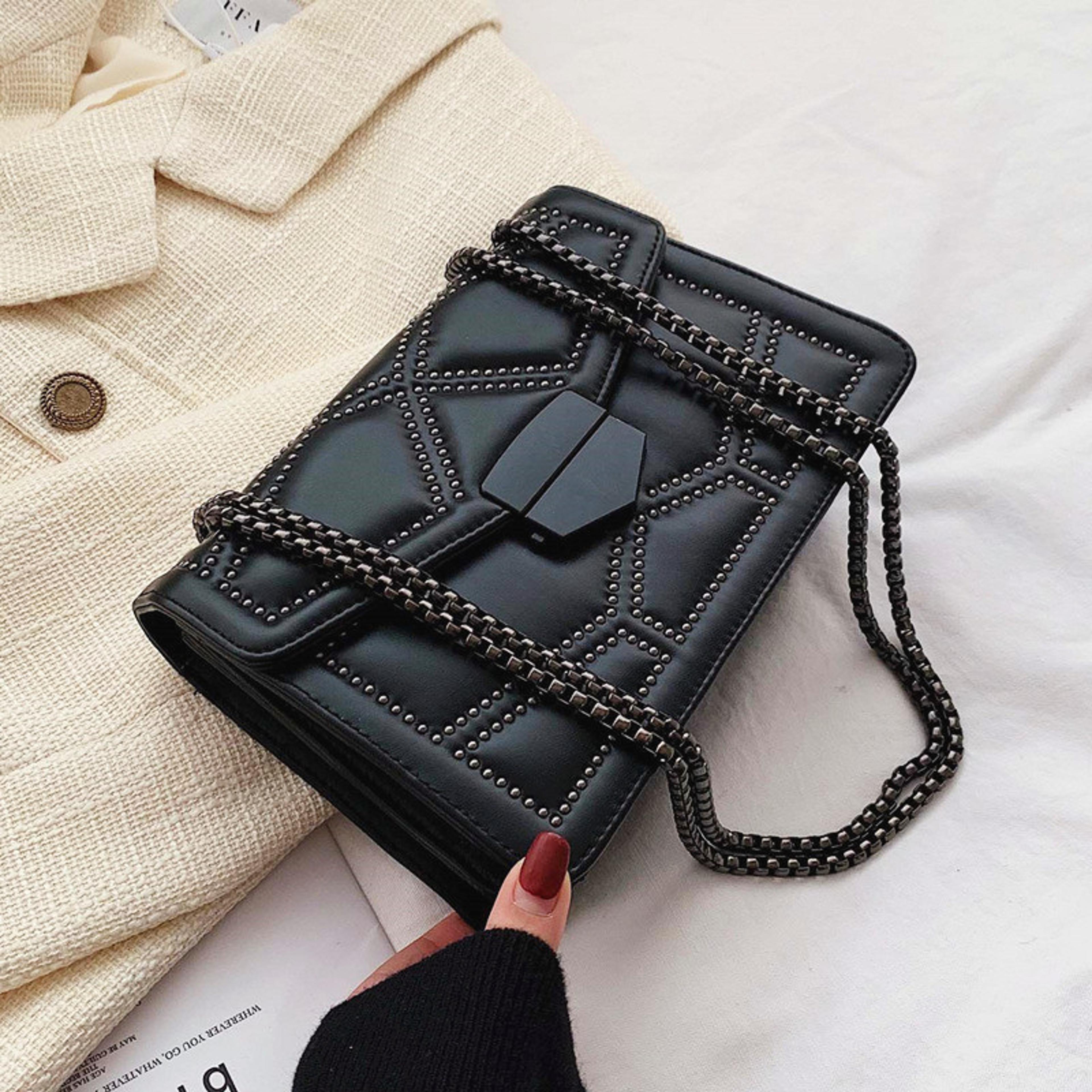 vintage rivet crossbody bag with chain strap